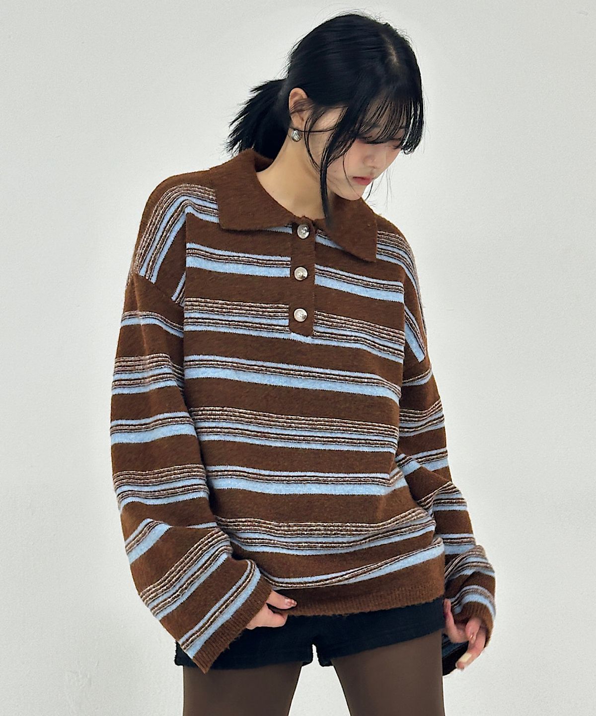 아포엠(APOEM) Stripe Collar Knit (2C)