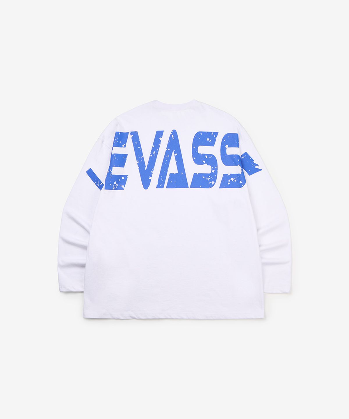 르바세(LEVASSE) 올드스쿨 백 블루로고 오버핏 긴팔 티셔츠_화이트