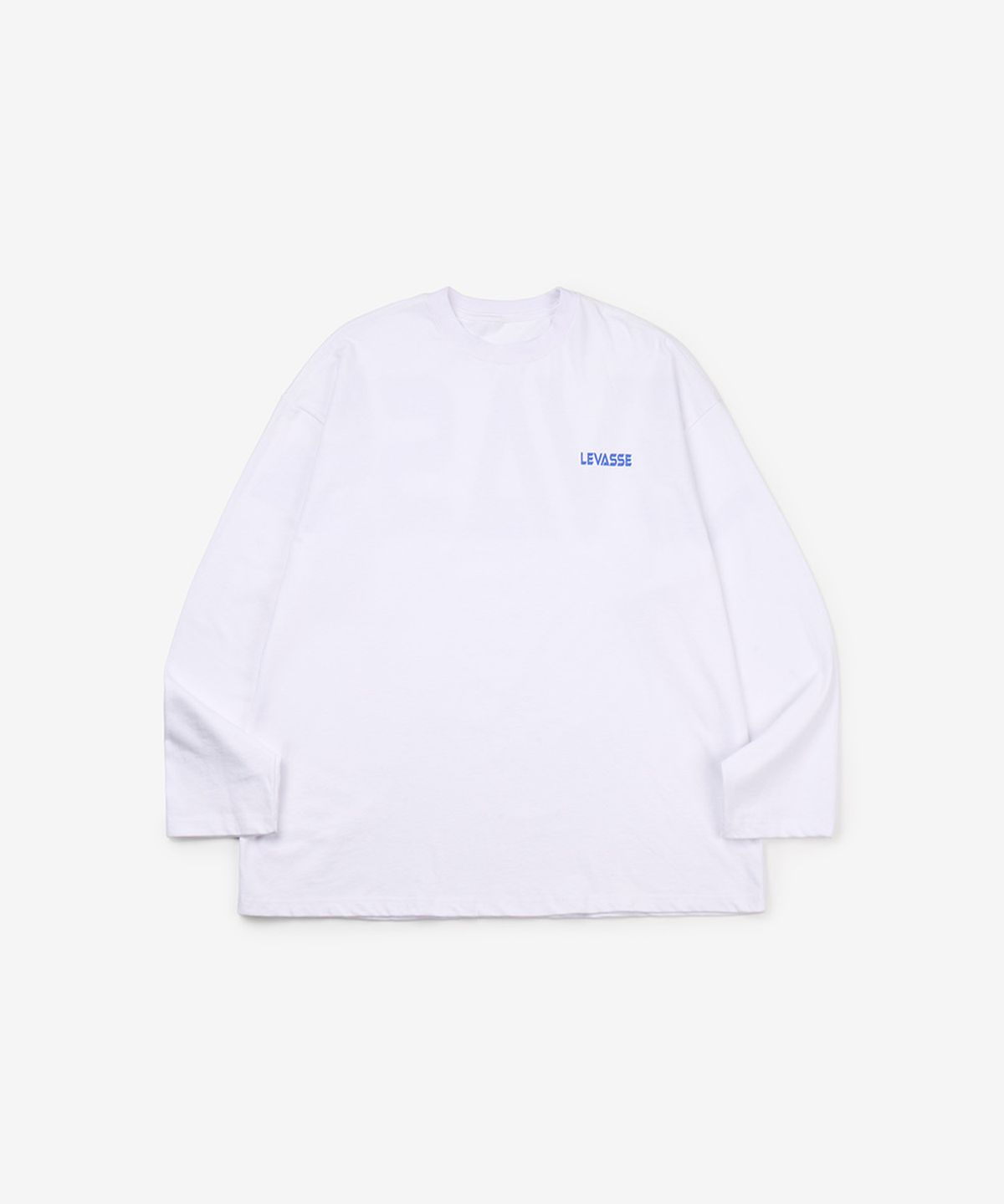 르바세(LEVASSE) 올드스쿨 백 블루로고 오버핏 긴팔 티셔츠_화이트