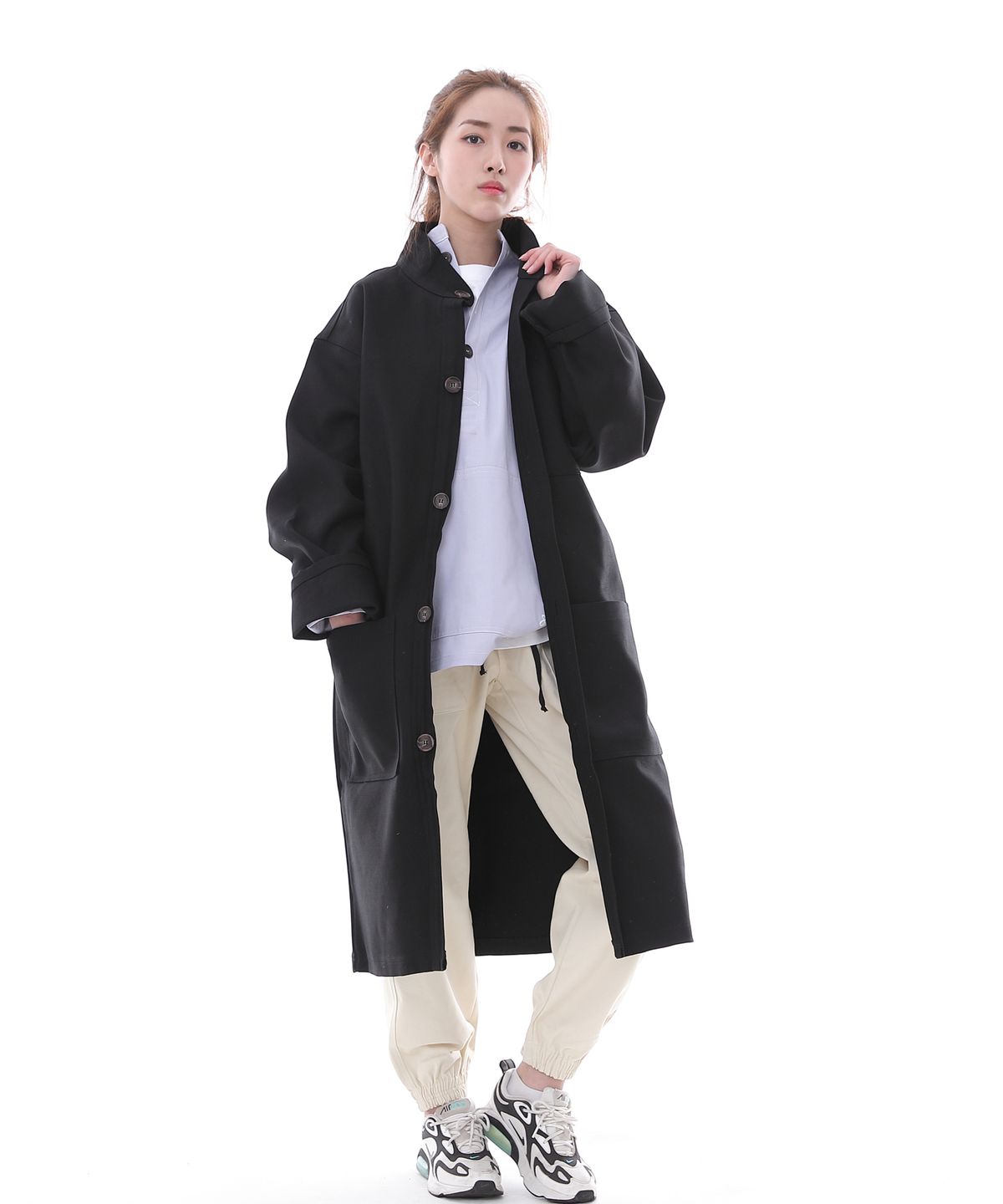 세인트크루(SAINTCREW) 퍼티그 롤업 롱 트렌치 버튼코트 FBL-700 블랙