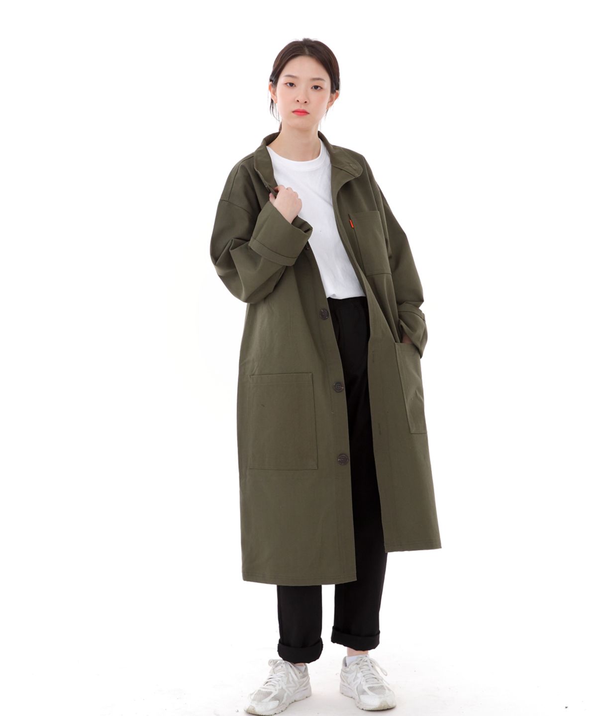 세인트크루(SAINTCREW) 퍼티그 롤업 롱 트렌치 버튼코트 FBL-700 카키