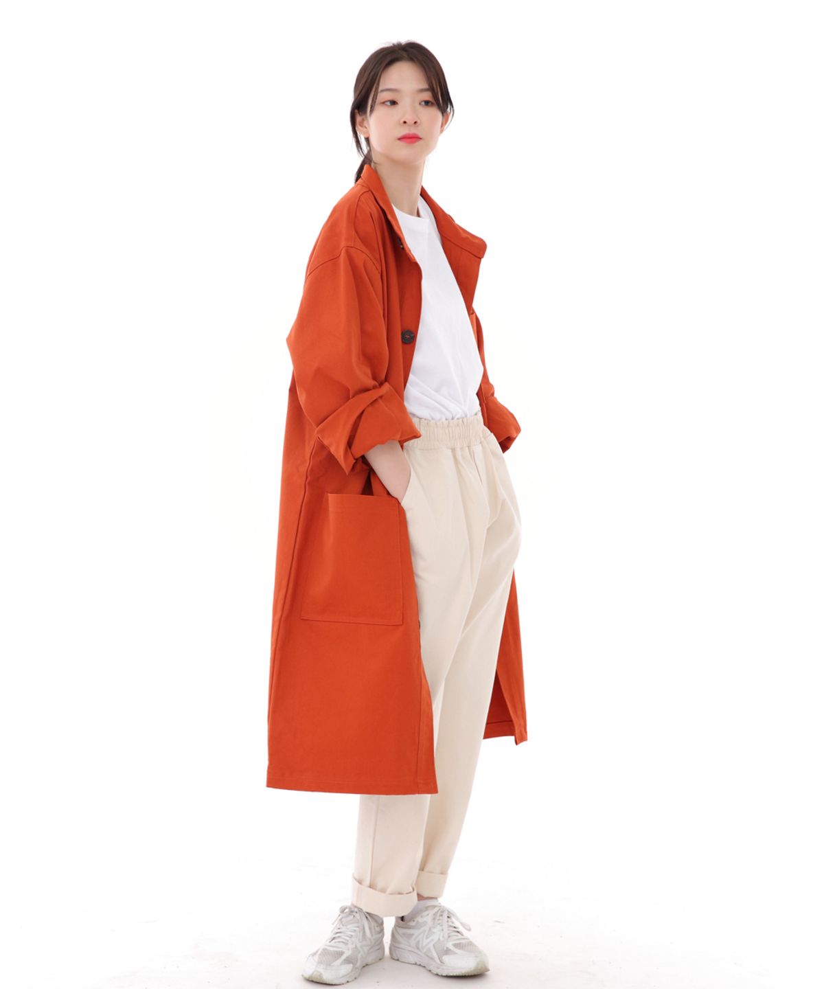 세인트크루(SAINTCREW) 퍼티그 롤업 롱 트렌치 버튼코트 FBL-700 브릭