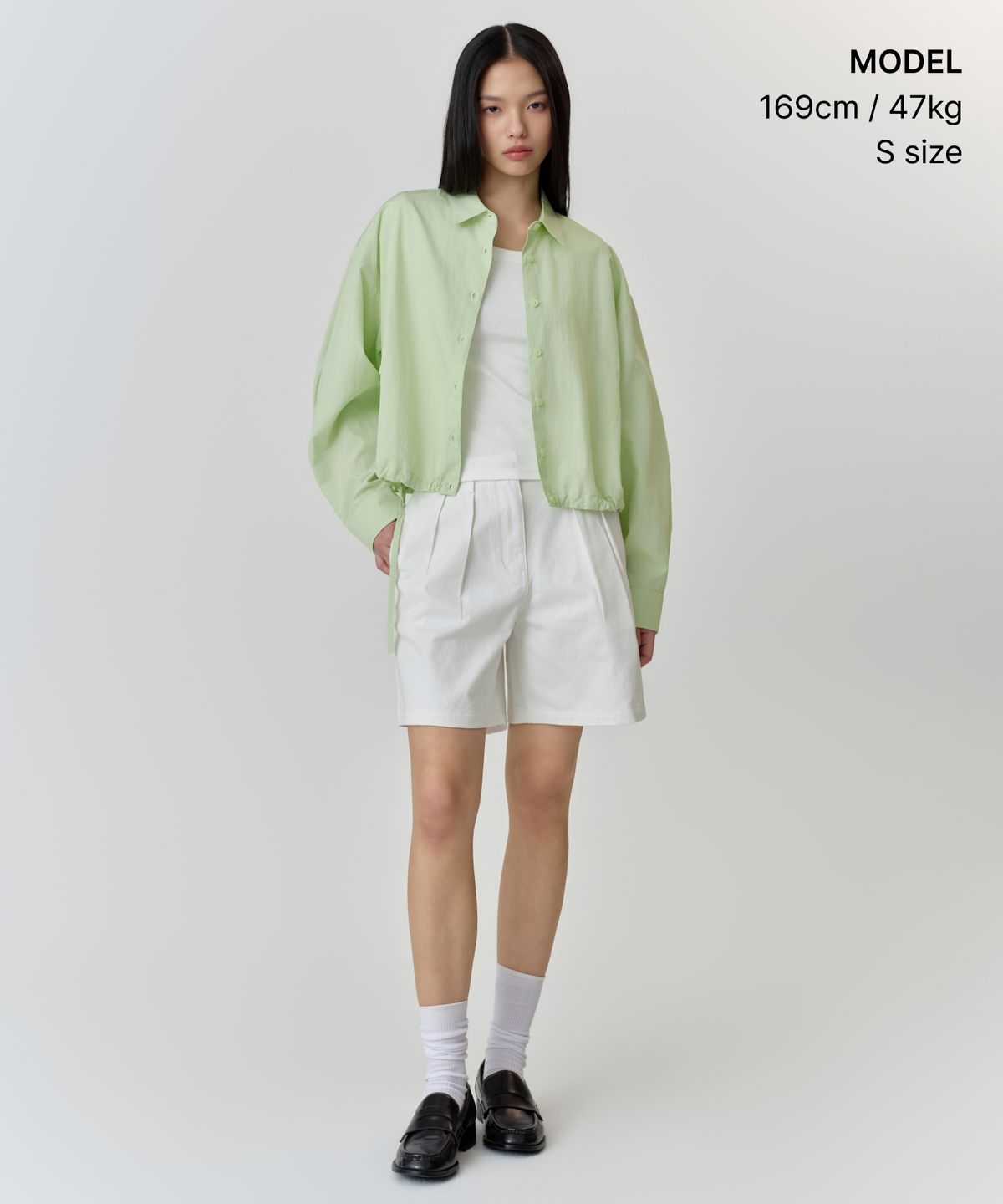 무신사 스탠다드 우먼(MUSINSA STANDARD WOMAN) 우먼즈 RN 볼륨 스트링 셔츠 재킷 [라이트 그린]