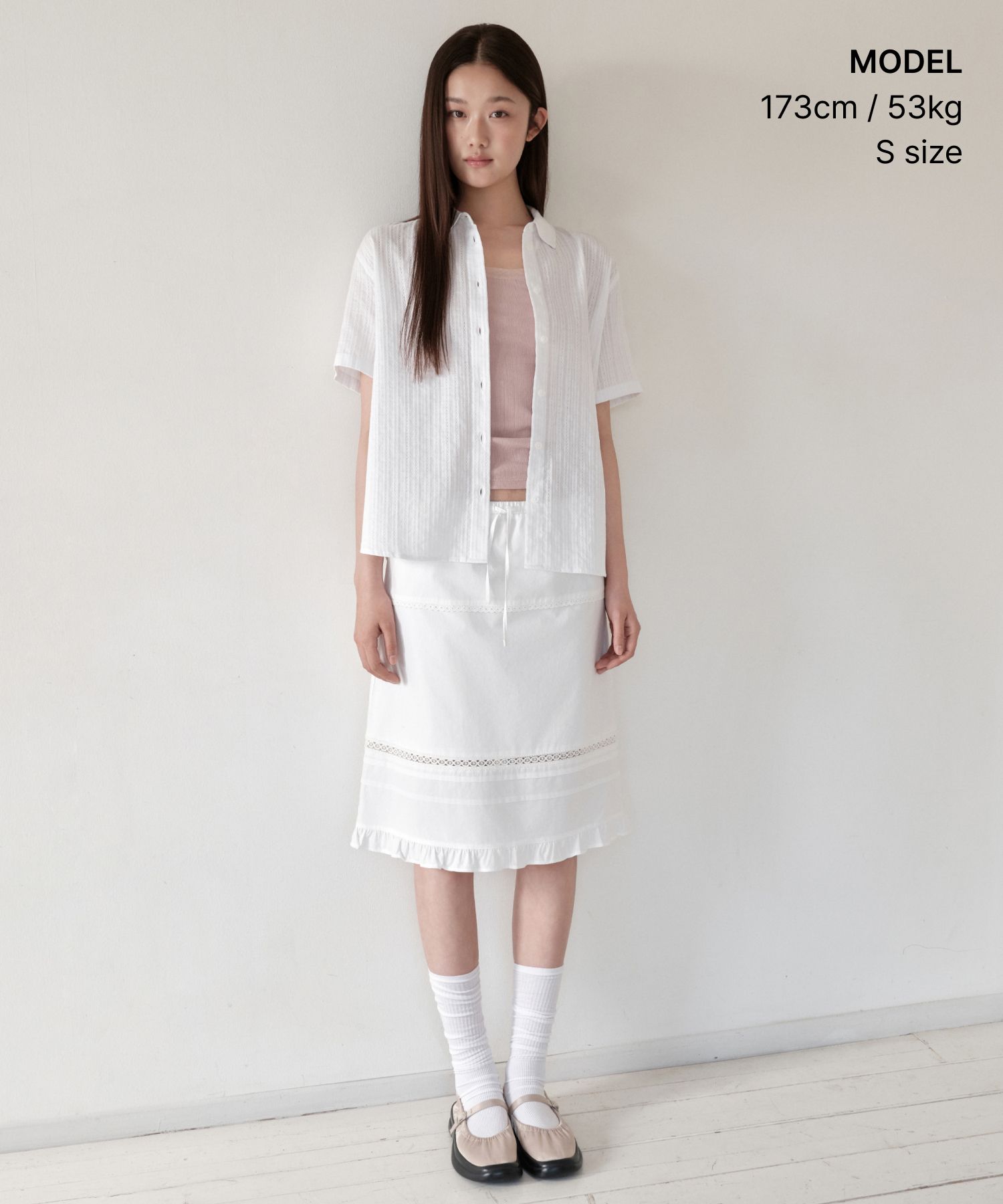 訳あり 25SS MAHAL マハル コットン レース 半袖　シャツ ホワイト MUSINSA公式 | MUSINSA STANDARD WOMAN ウィメンズバーティカルレース