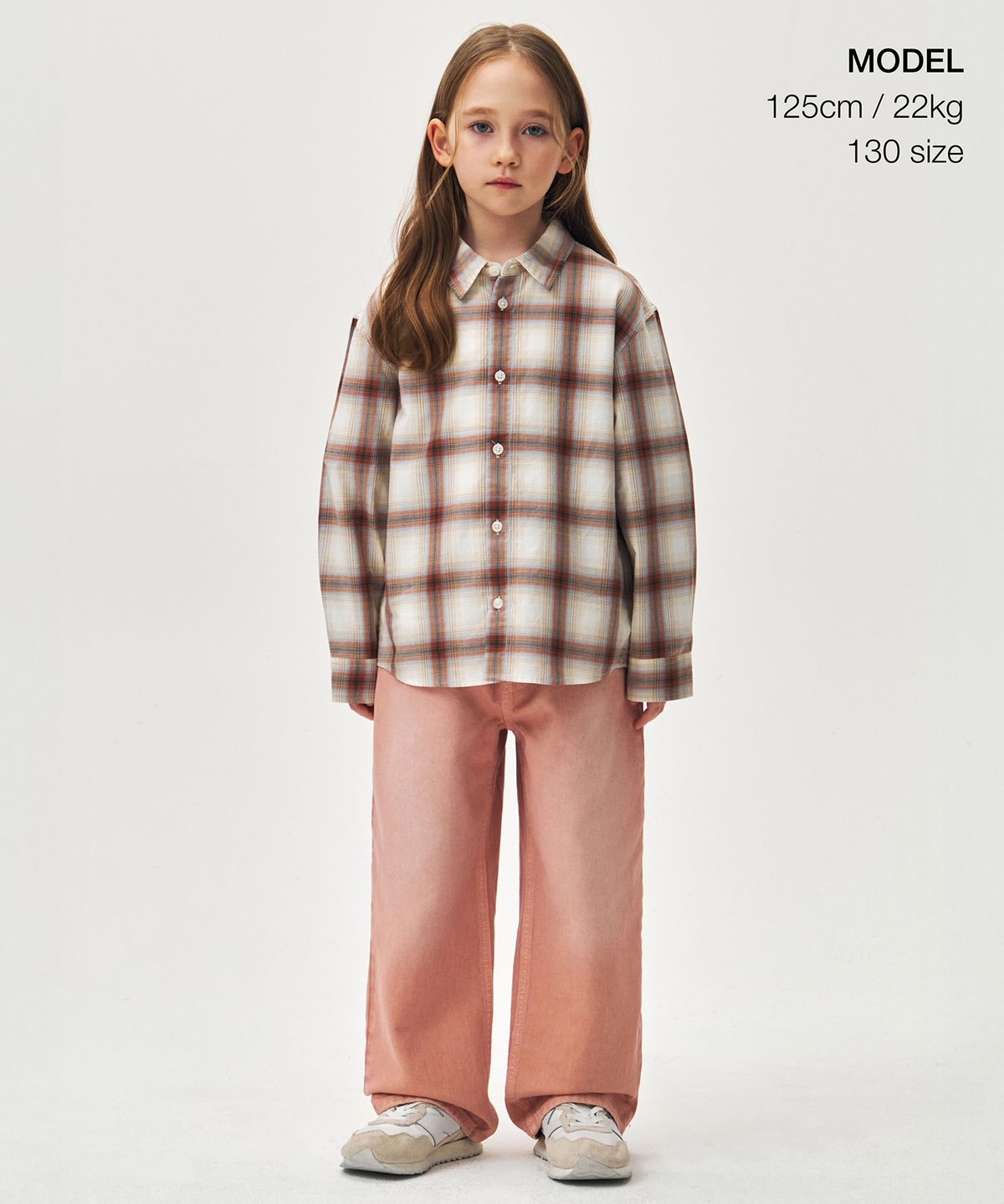 무신사 스탠다드 키즈(MUSINSA STANDARD KIDS) 릴렉스드 옴브레 체크 셔츠 [베이지/오렌지]