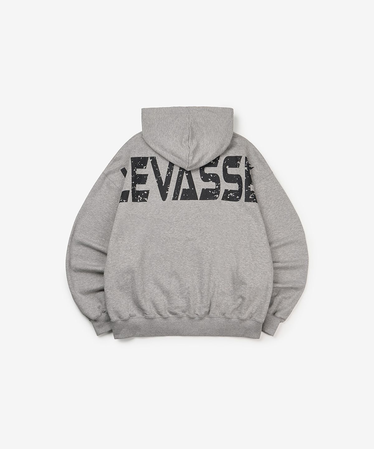 르바세(LEVASSE) 올드스쿨 백로고 오버핏 후드 티셔츠_멜란지그레이