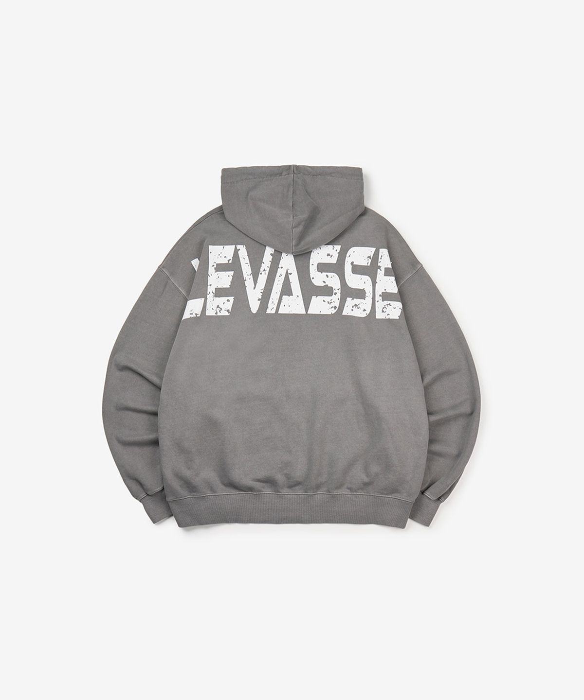 르바세(LEVASSE) 올드스쿨 백로고 오버핏 피그먼트 후드 티셔츠_그레이