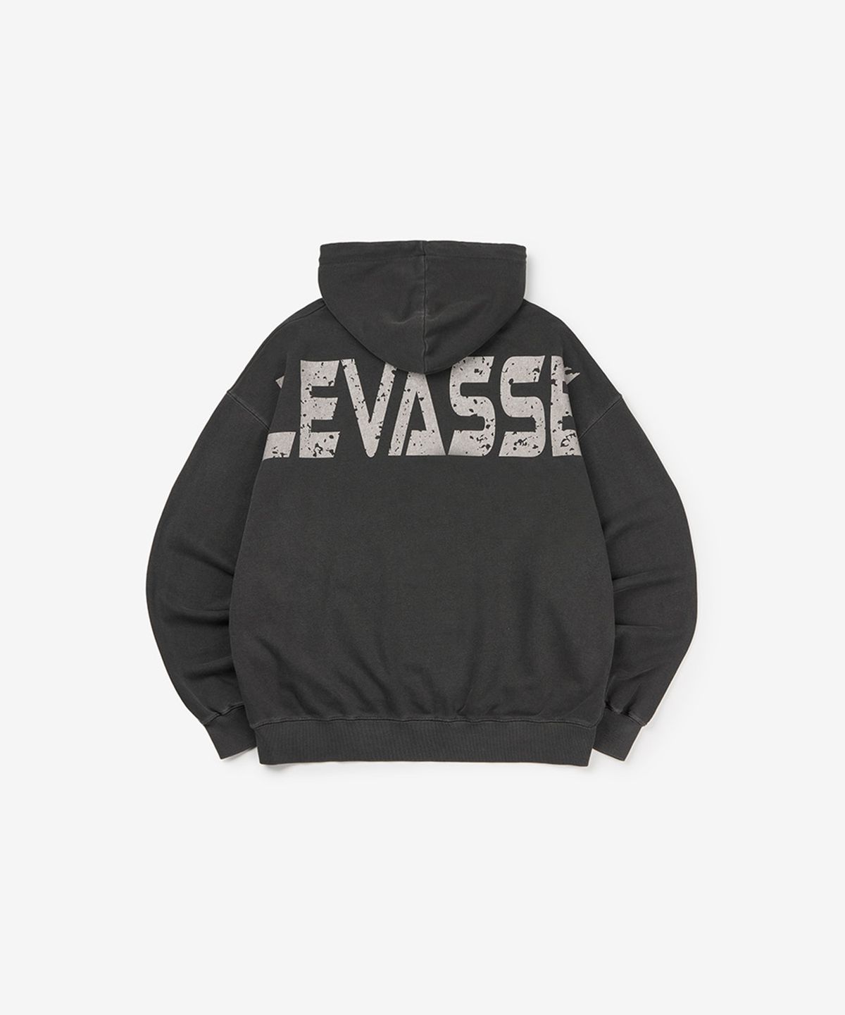 르바세(LEVASSE) 올드스쿨 백로고 오버핏 피그먼트 후드 티셔츠_차콜