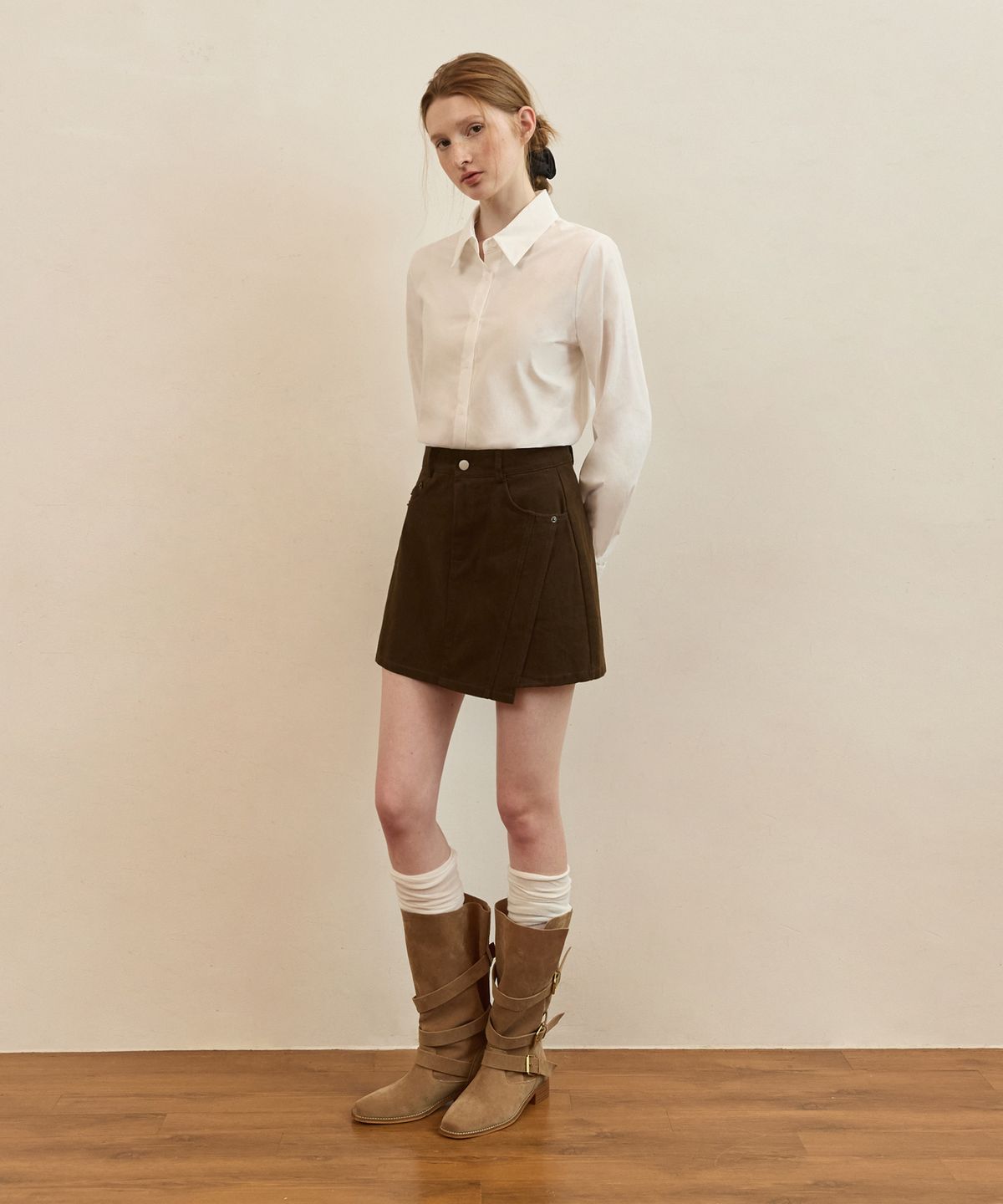 어다울(ADAUL) Unbalance cut mini skirt - brown
