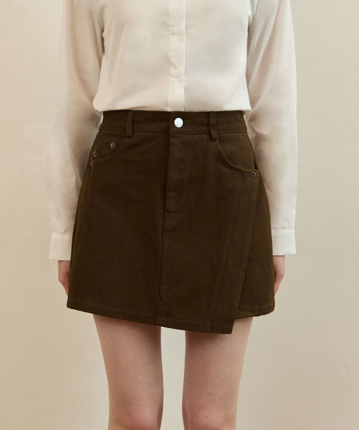 어다울(ADAUL) Unbalance cut mini skirt - brown