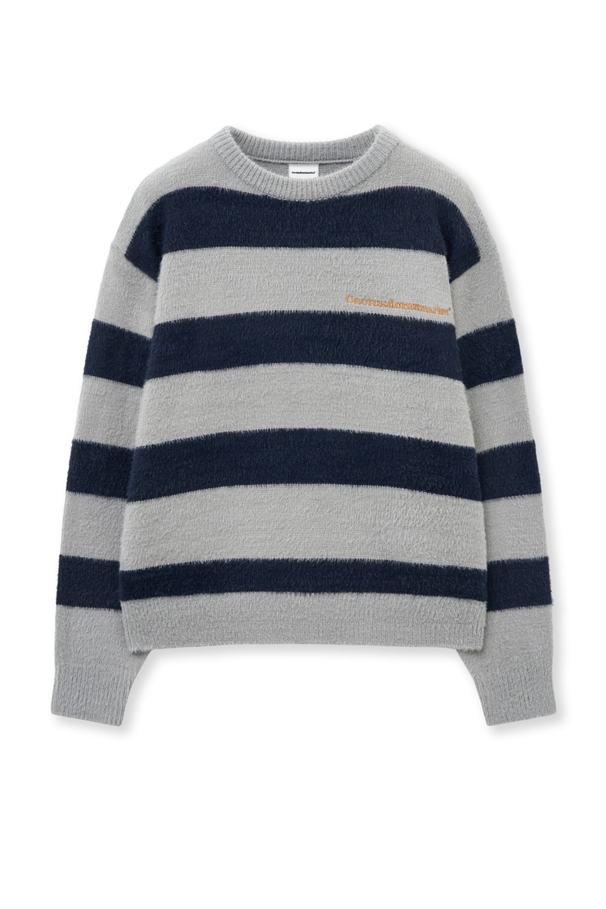 캑터스도넛마켓(CACTUSDONUTMARKET) Embroidery Hairy Stripe Sweater-Melange gray