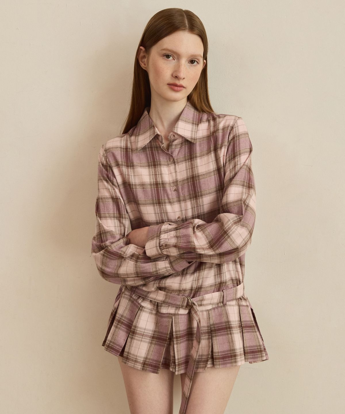 어다울(ADAUL) Fancy pleats belted blouse - vintage pink