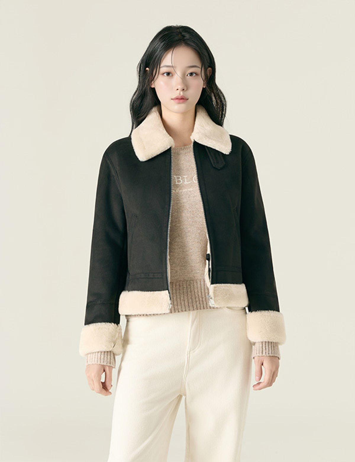 로엠(ROEM) 카라 집업 무스탕_RMJLF4VR11
