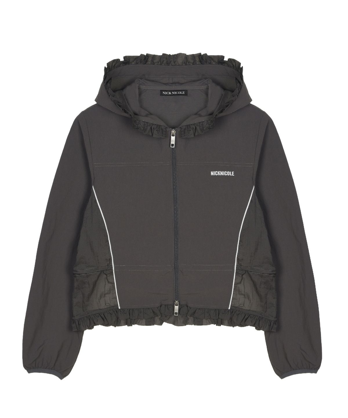 닉앤니콜(NICK&NICOLE) RUFFLE LACE HOOD JACKET_CHARCOAL