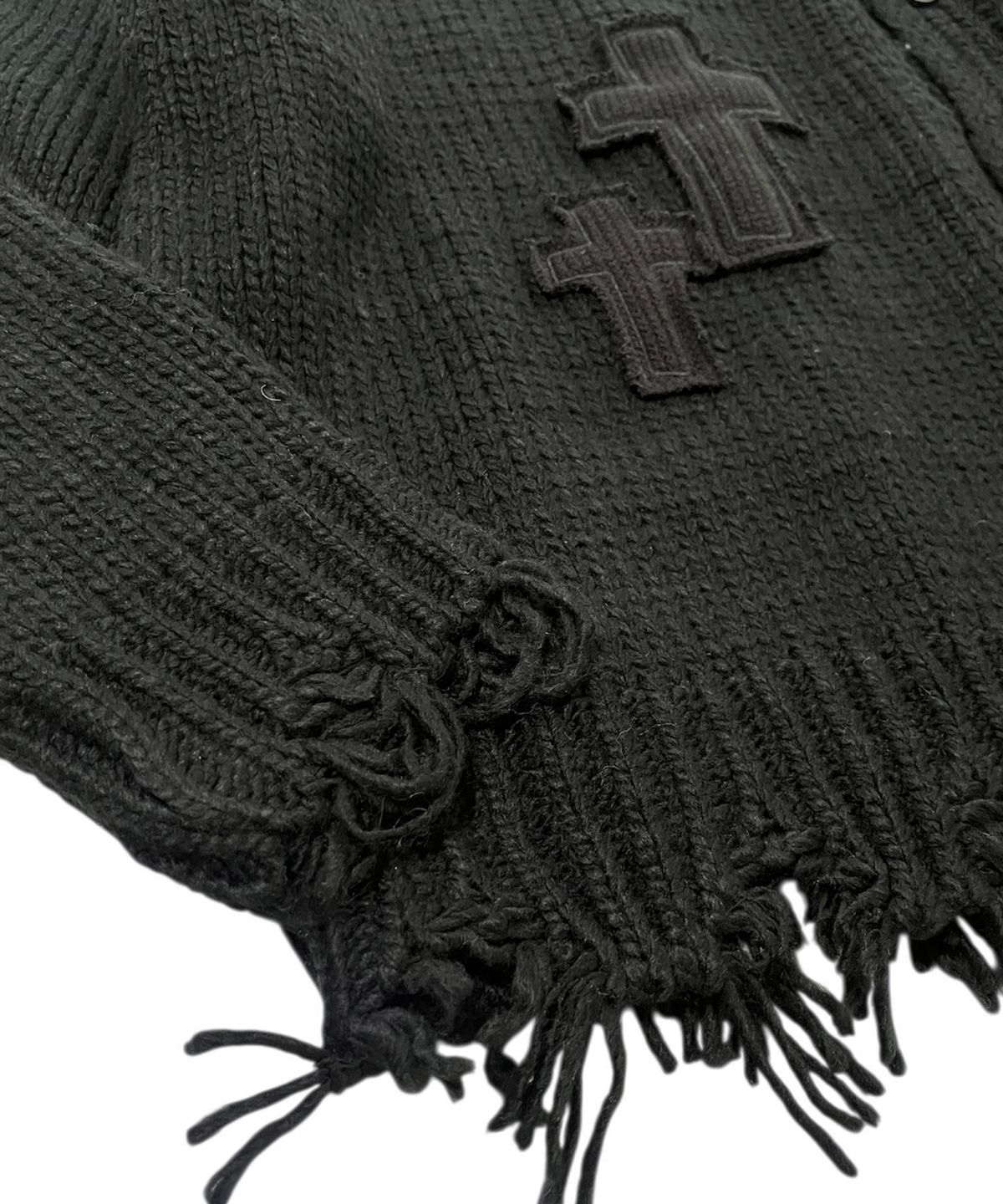 스케이터락(SK8ER ROCK) Cross Destroyed Tassel Knit Cardigan ((black))