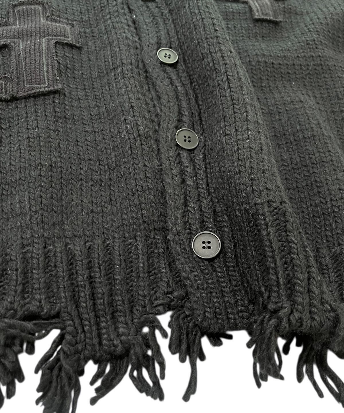 스케이터락(SK8ER ROCK) Cross Destroyed Tassel Knit Cardigan ((black))