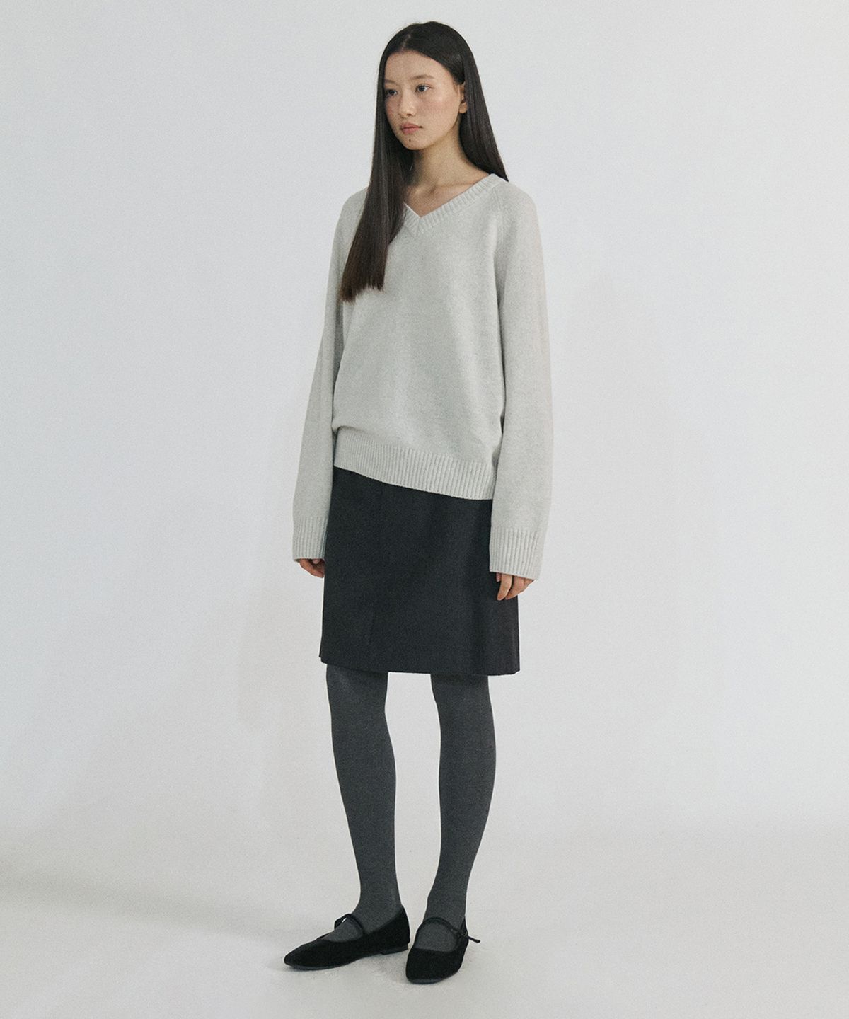 스텝어라운드(STEP AROUND) Wool blended Mid Skirt  (Charcoal)