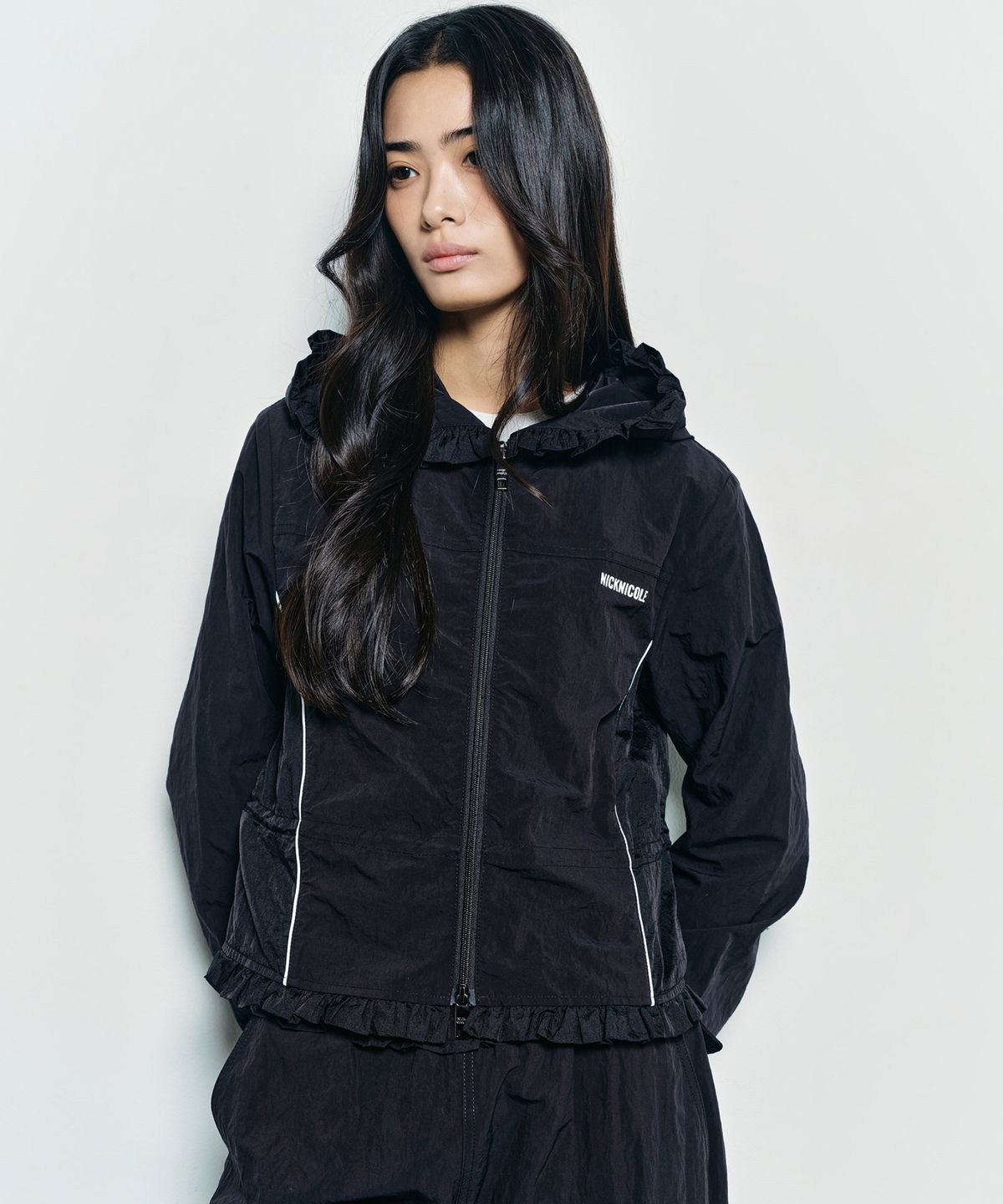 닉앤니콜(NICK&NICOLE) RUFFLE LACE HOOD JACKET_BLACK