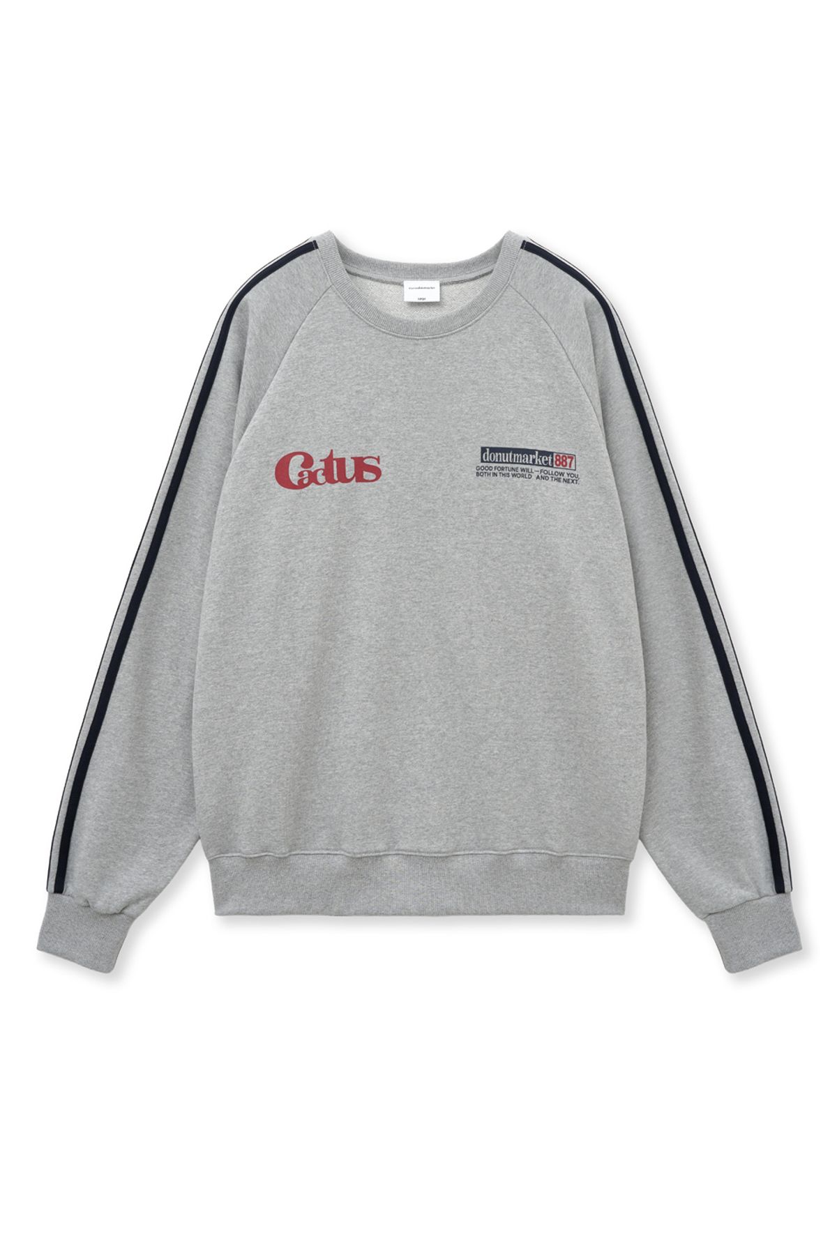 캑터스도넛마켓(CACTUSDONUTMARKET) Graphic Raglan Track Line Sweatshirt-Melange gray