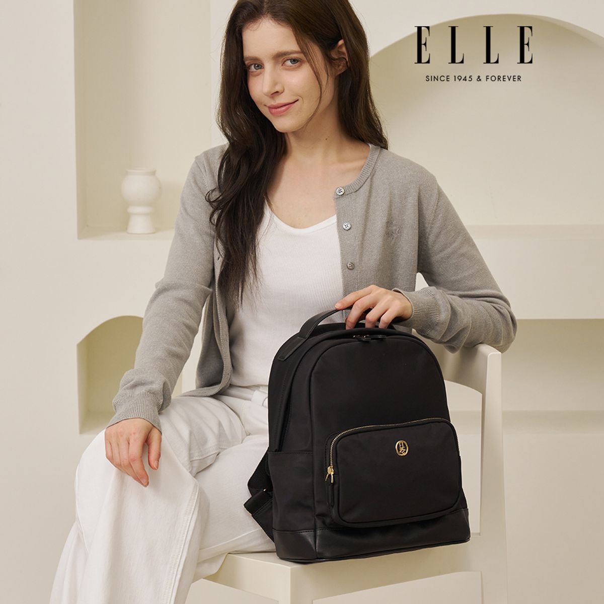 엘르(ELLE) 어반글로우 여성 직장인 나일론 백팩 캐주얼 가방