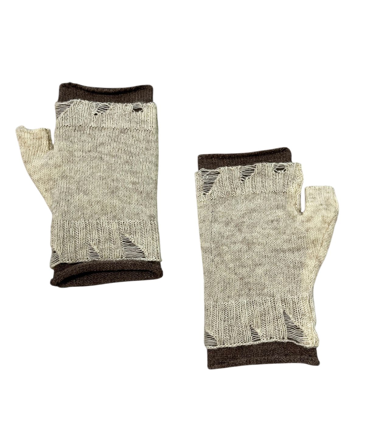 스케이터락(SK8ER ROCK) Cross Layerd Finger Knit Gloves ((oatmeal*brown))