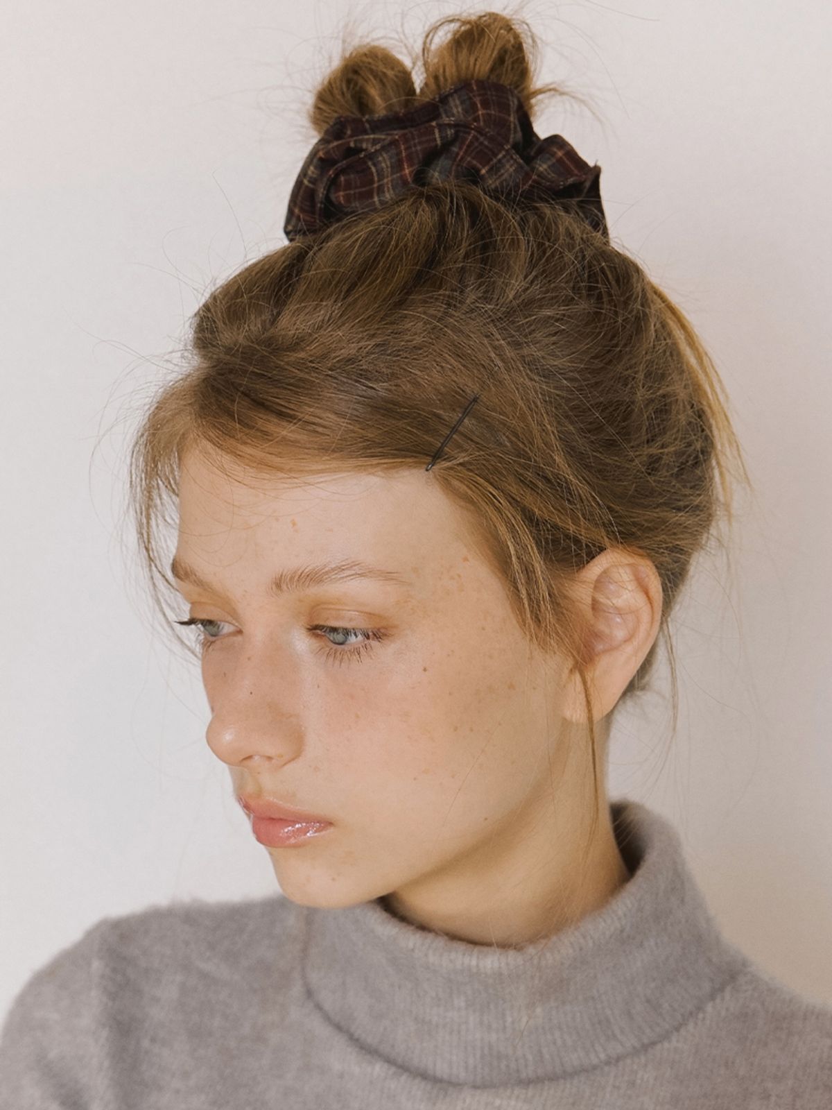 카인더베이비(KINDABABY) vintage check plaid scrunch - wine brown