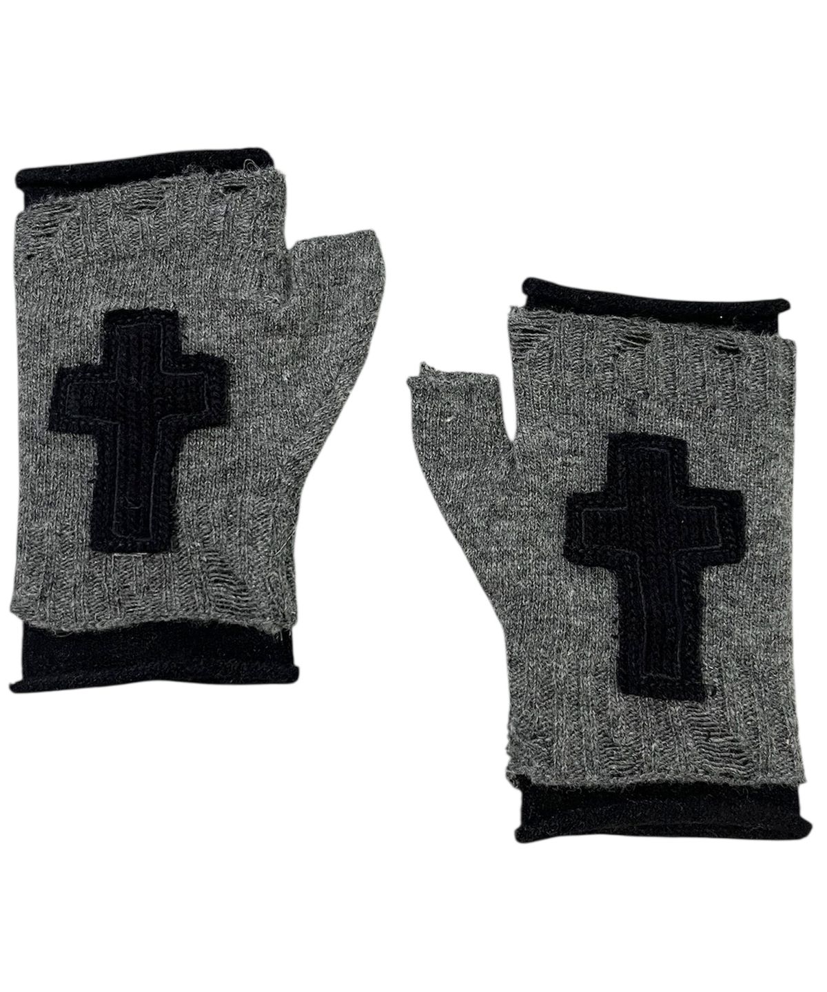 스케이터락(SK8ER ROCK) Cross Layerd Finger Knit Gloves ((charcoal*black))