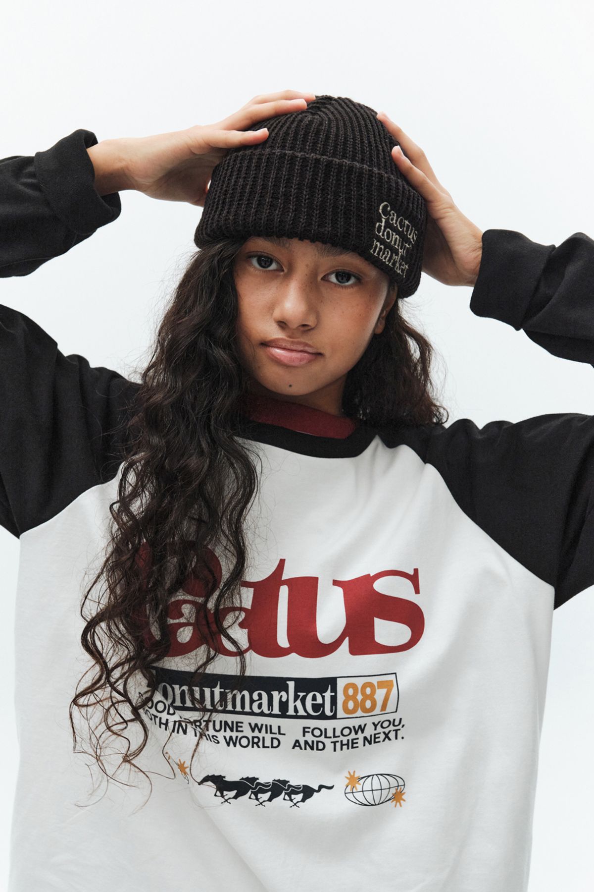 캑터스도넛마켓(CACTUSDONUTMARKET) Lettering Fold Knit Beanie-Black