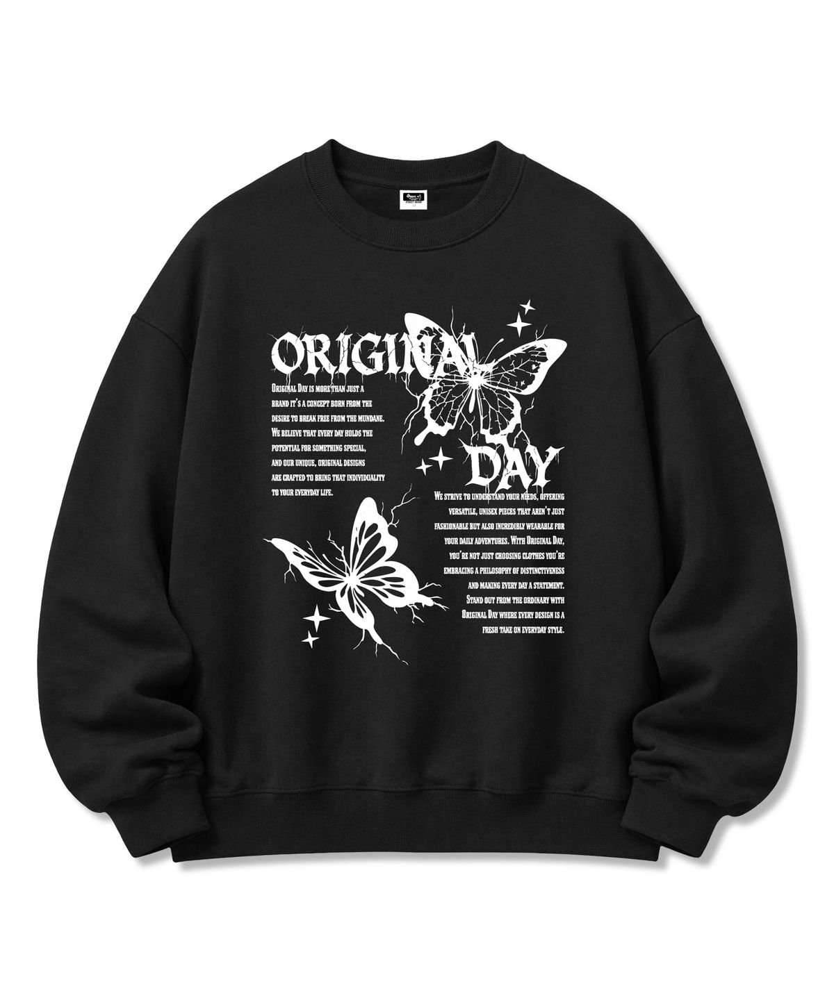 오리지널데이(ORIGINALDAY) [기모선택] 모노크롬 버터플 그래픽 오버핏 맨투맨 5Color
