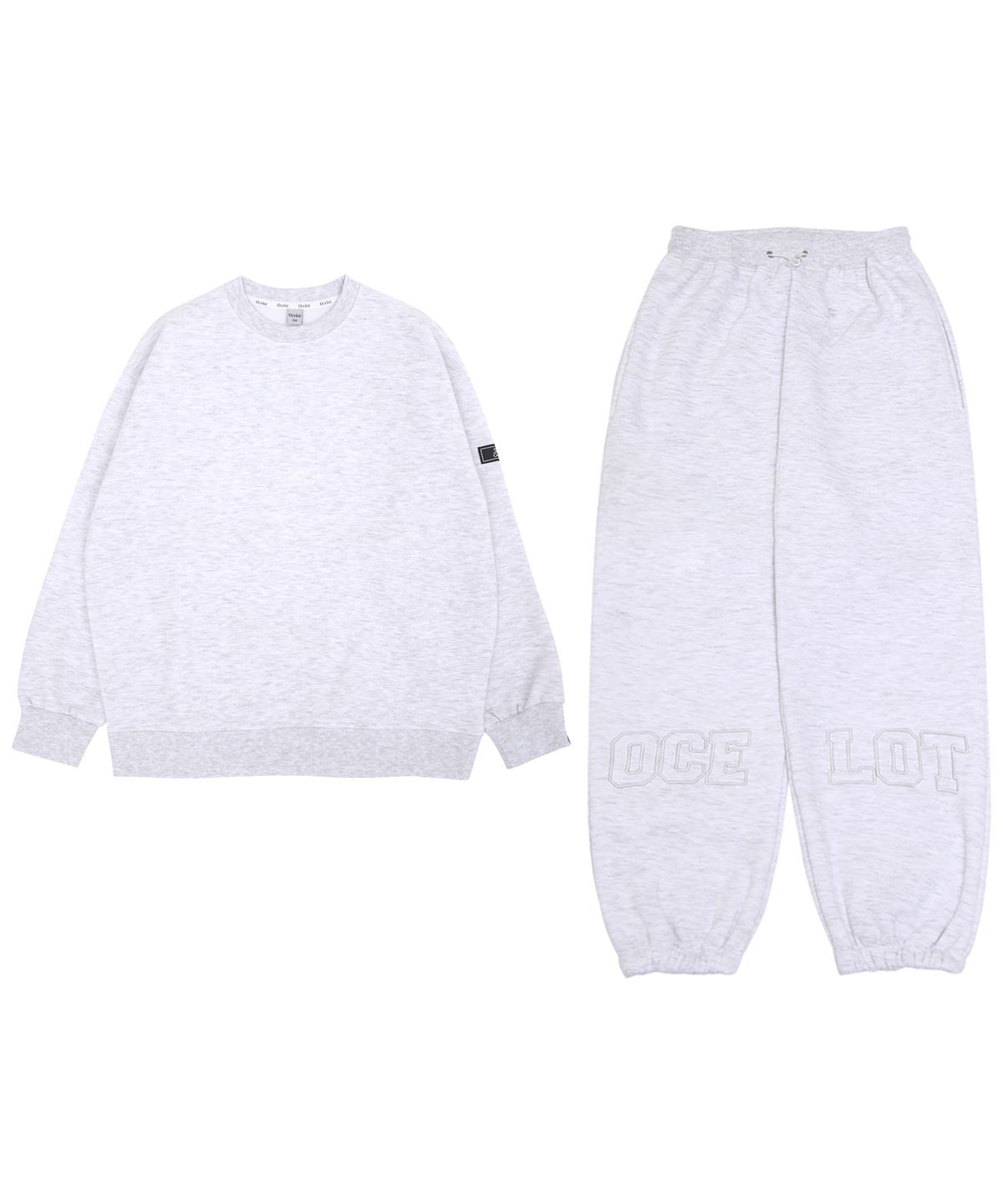 오실롯 주니어(OCELOT JUNIOR) (기모) 라인로고자수 조거팬츠 트레이닝 세트 (라이트 그레이)