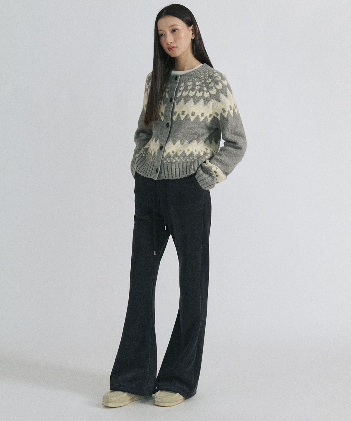 스텝어라운드(STEP AROUND) Fleece Lined Bootcut Banding Pants_NAVY