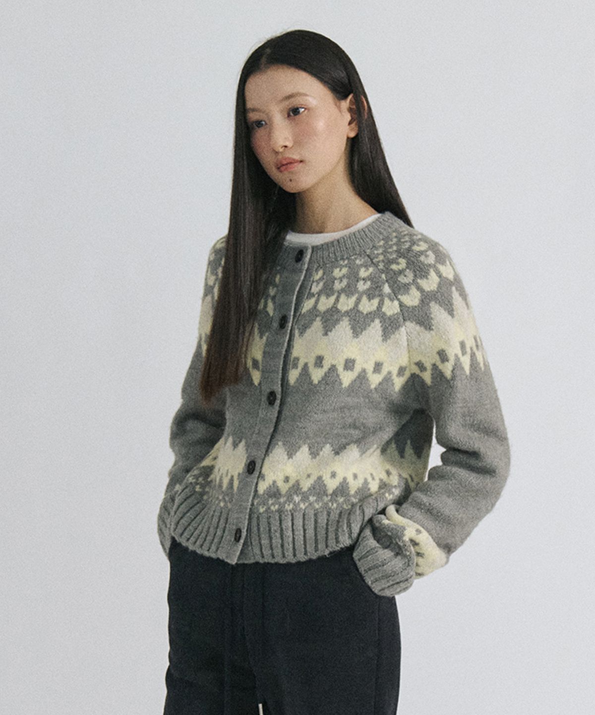 스텝어라운드(STEP AROUND) Nordic Classic Wool Cardigan_GREY