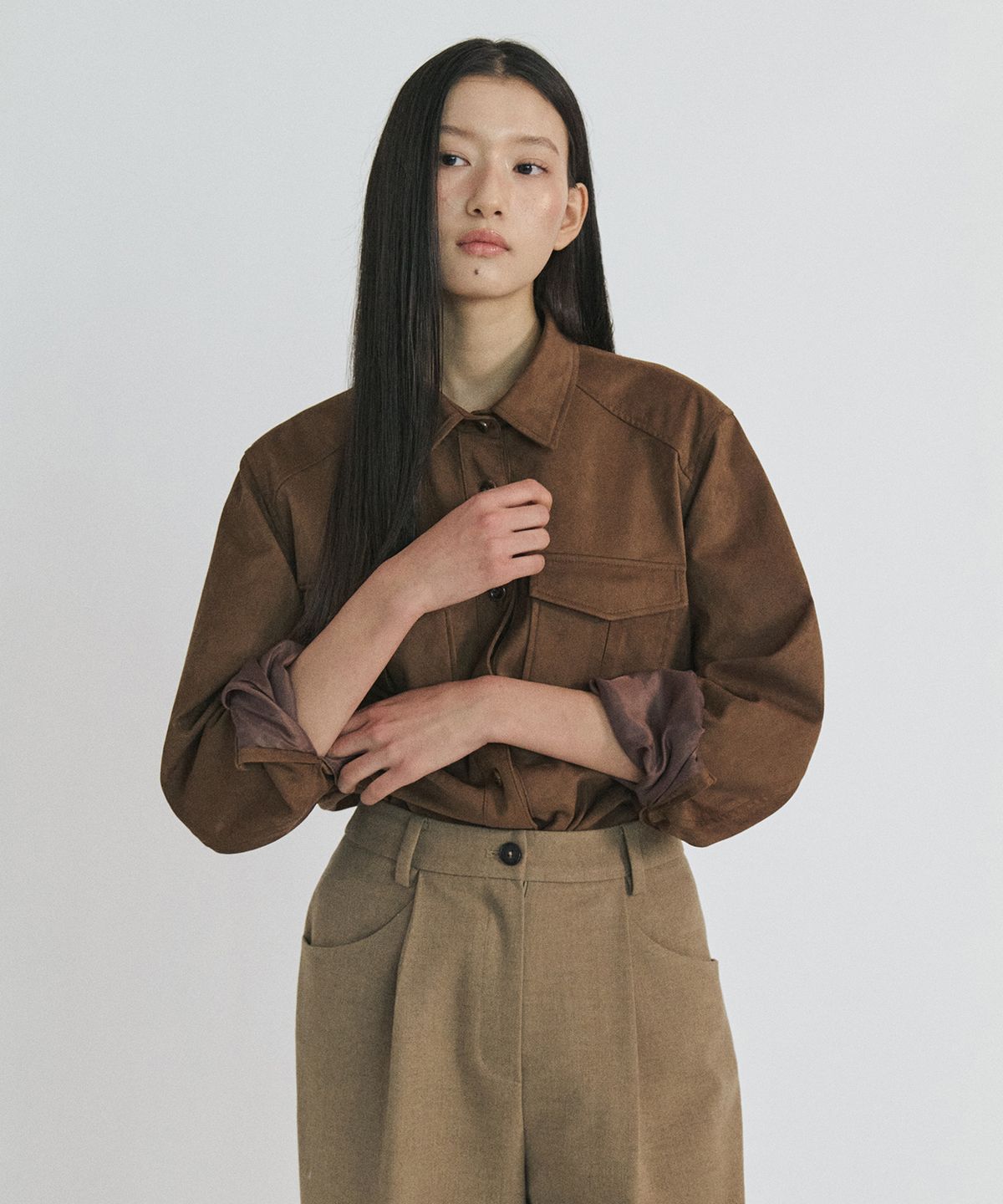 스텝어라운드(STEP AROUND) Suede Jumper Shirt_BROWN
