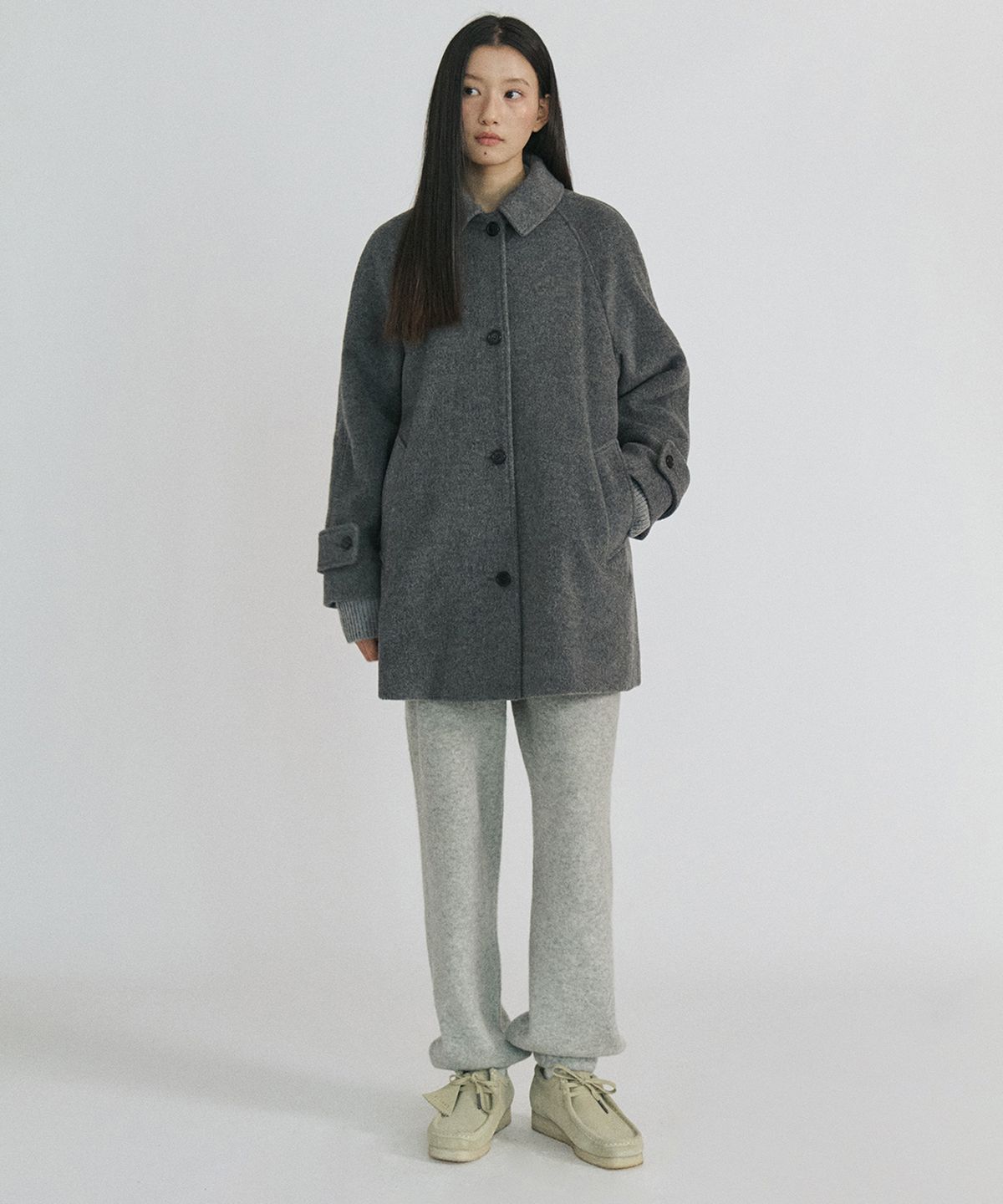 스텝어라운드(STEP AROUND) Merino Raglan Midi Coat_GREY