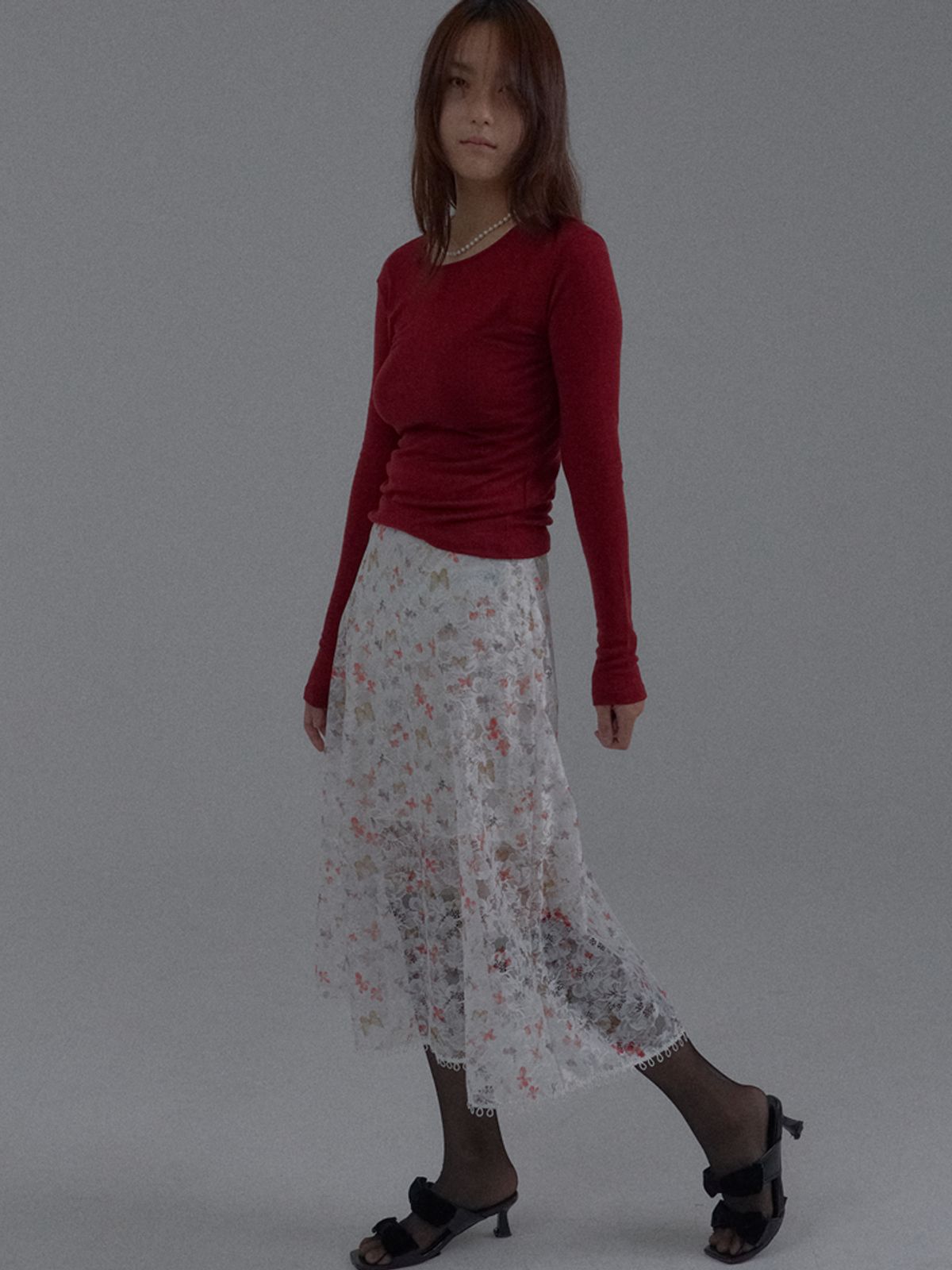 쏘리, 투 머치 러브(SORRY, TOO MUCH LOVE) Embroidered Sheer A-line Skirt_White