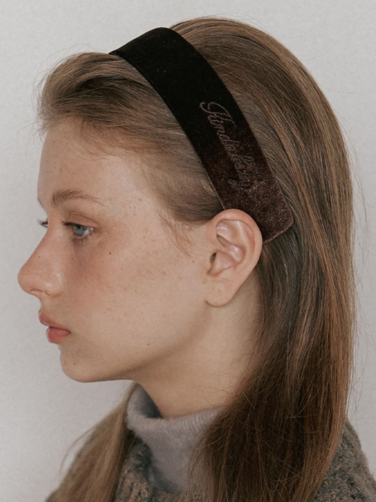 카인더베이비(KINDABABY) classic velvet logo head band - dark brown