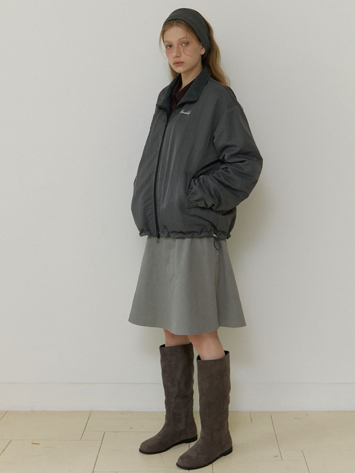 카인더베이비(KINDABABY) reversible fleece easy jacket - charcoal
