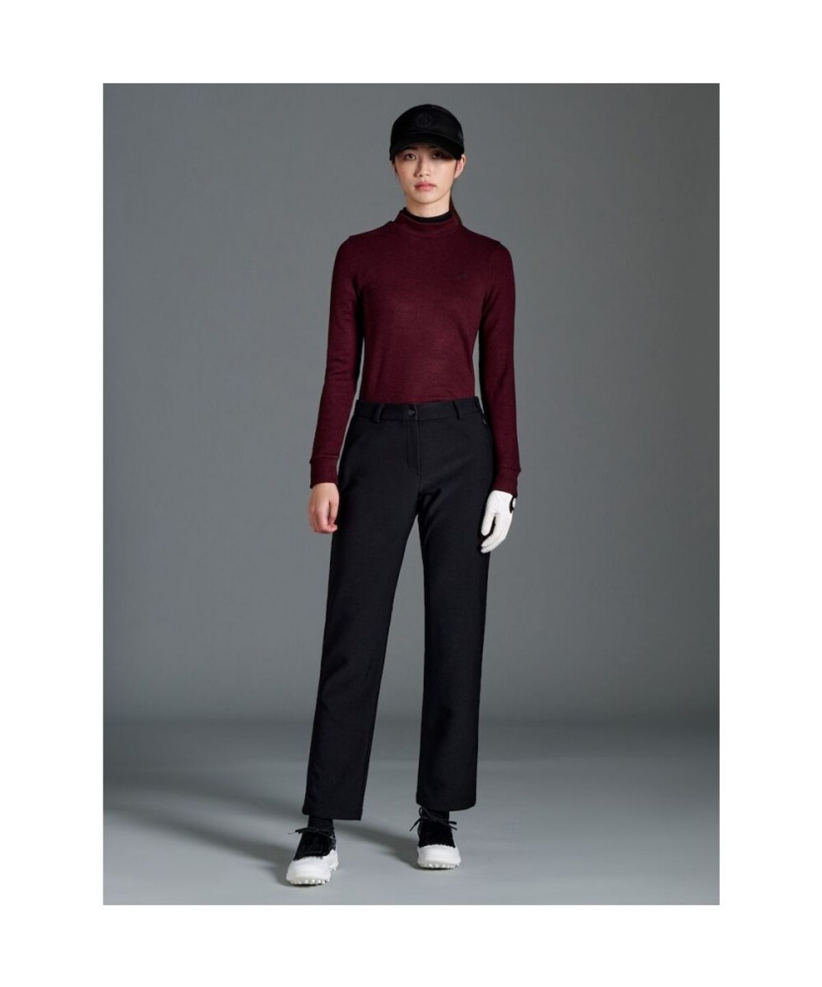 빈폴골프(BEANPOLE GOLF) 여성 더블 하이넥 긴소매 티셔츠 - 와인