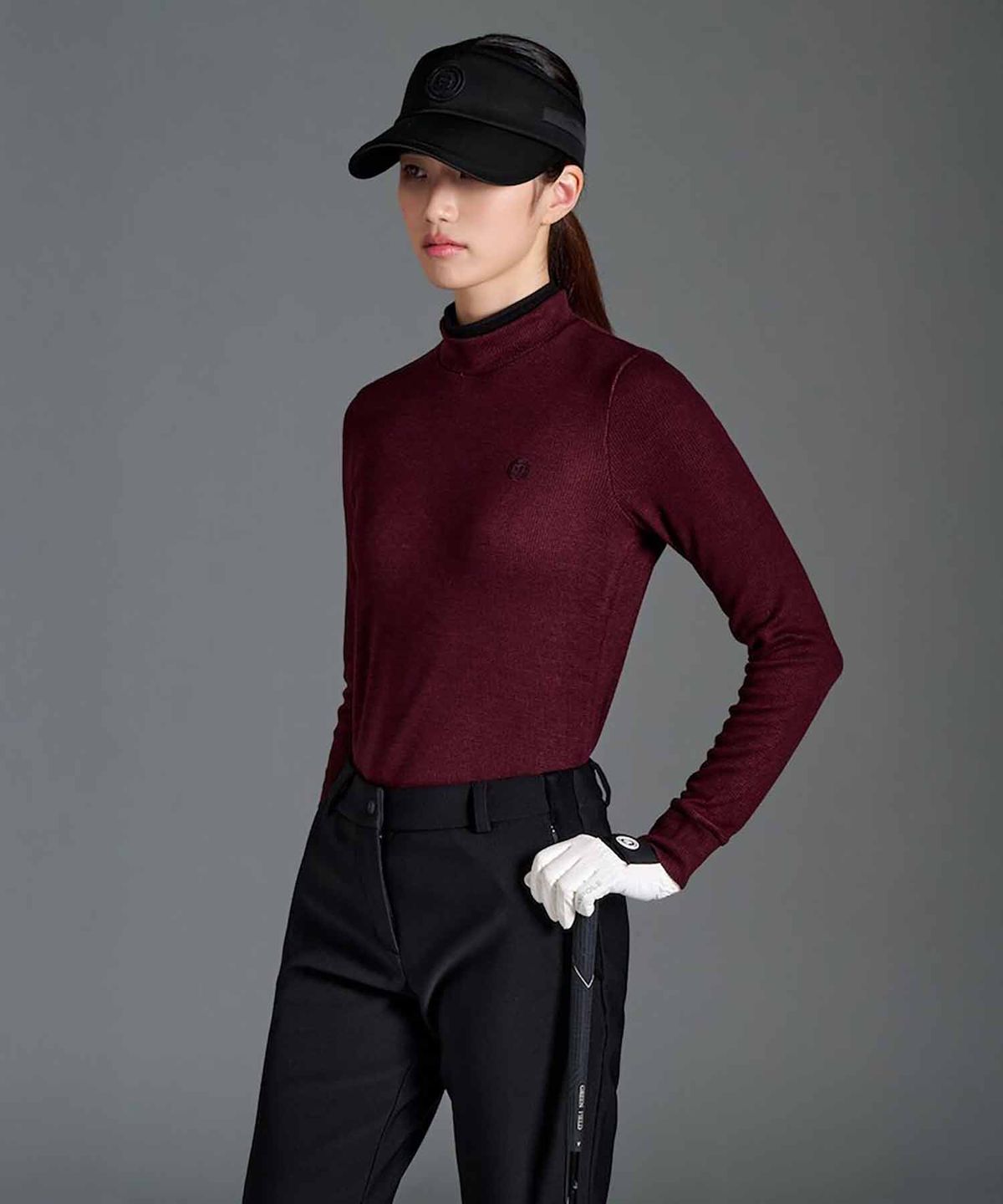빈폴골프(BEANPOLE GOLF) 여성 더블 하이넥 긴소매 티셔츠 - 와인