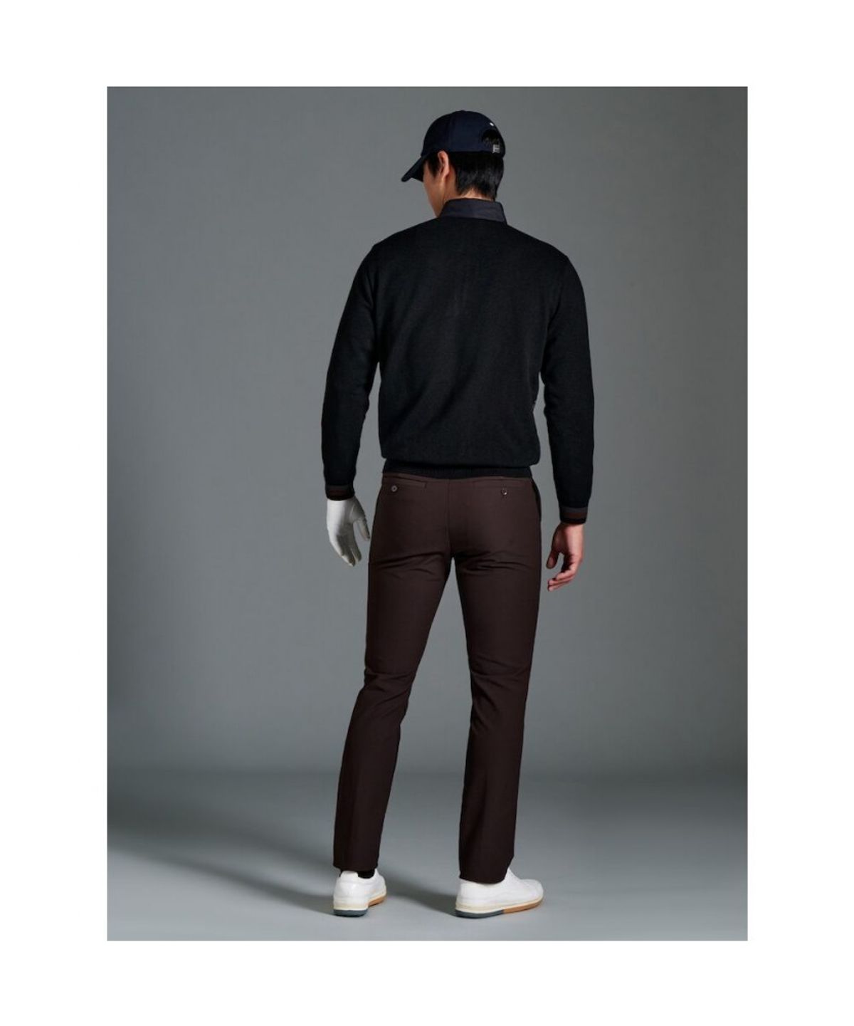 빈폴골프(BEANPOLE GOLF) 남성 방풍 로고 자카드 반집업 니트 - 블랙