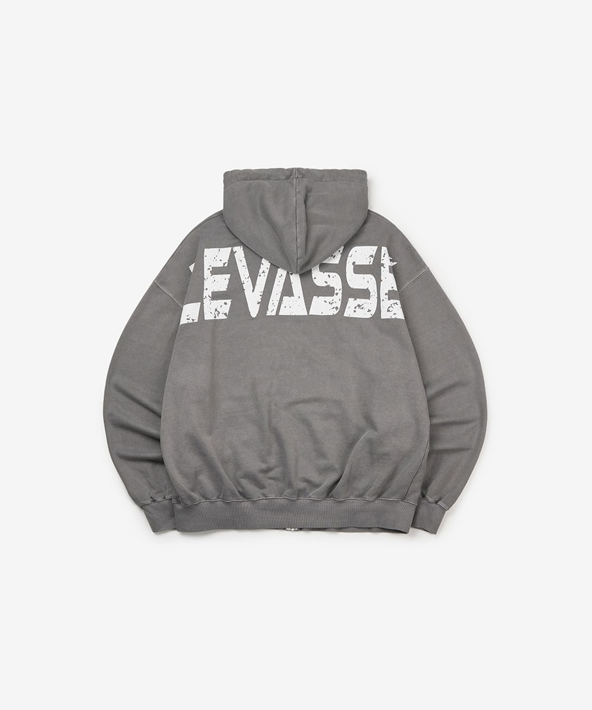 르바세(LEVASSE) 올드스쿨 백로고 오버핏 피그먼트 후드집업_그레이