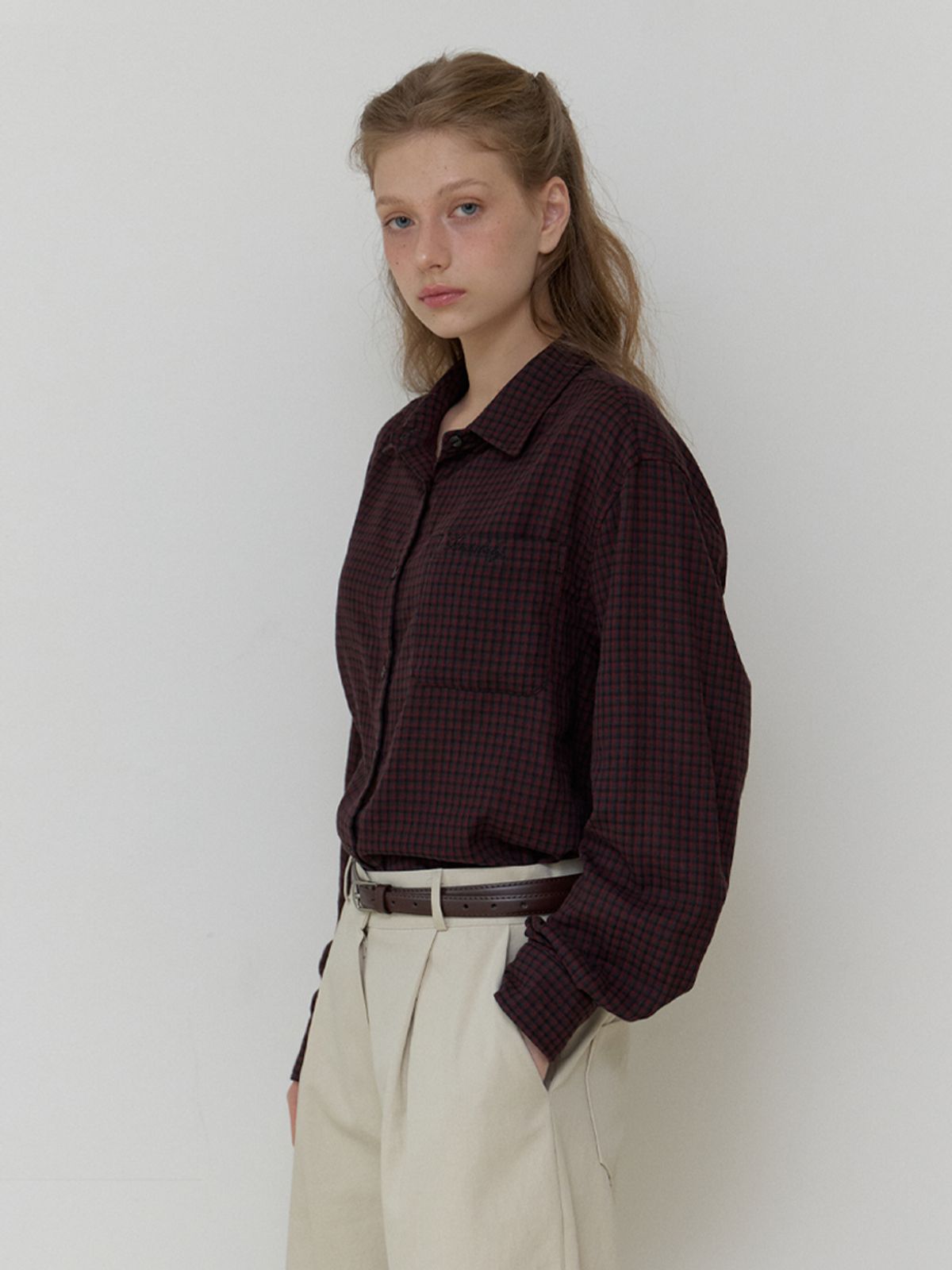 카인더베이비(KINDABABY) kinda check shirts - ash plum