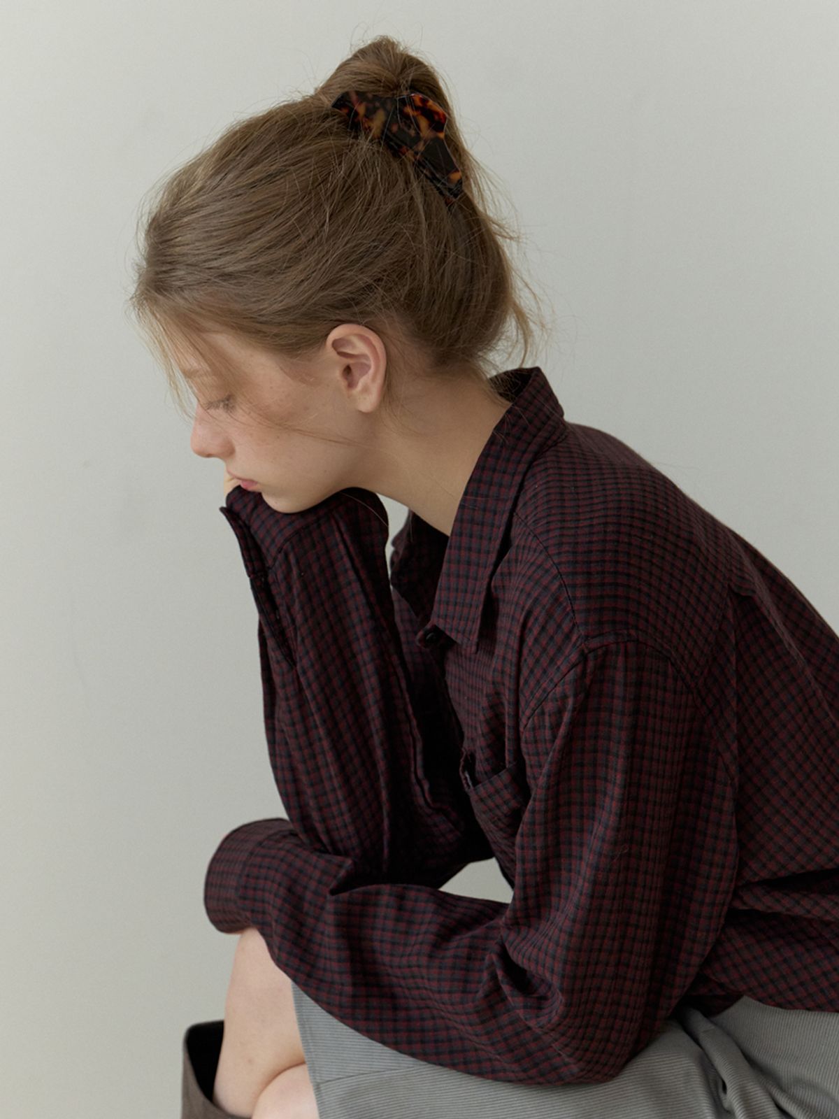 카인더베이비(KINDABABY) kinda check shirts - ash plum