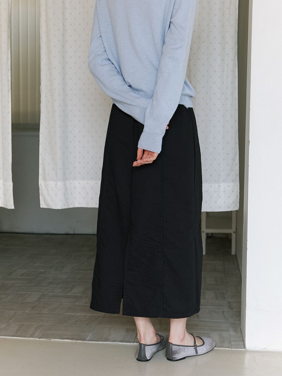 카인더베이비(KINDABABY) cozy lace point long skirt - black