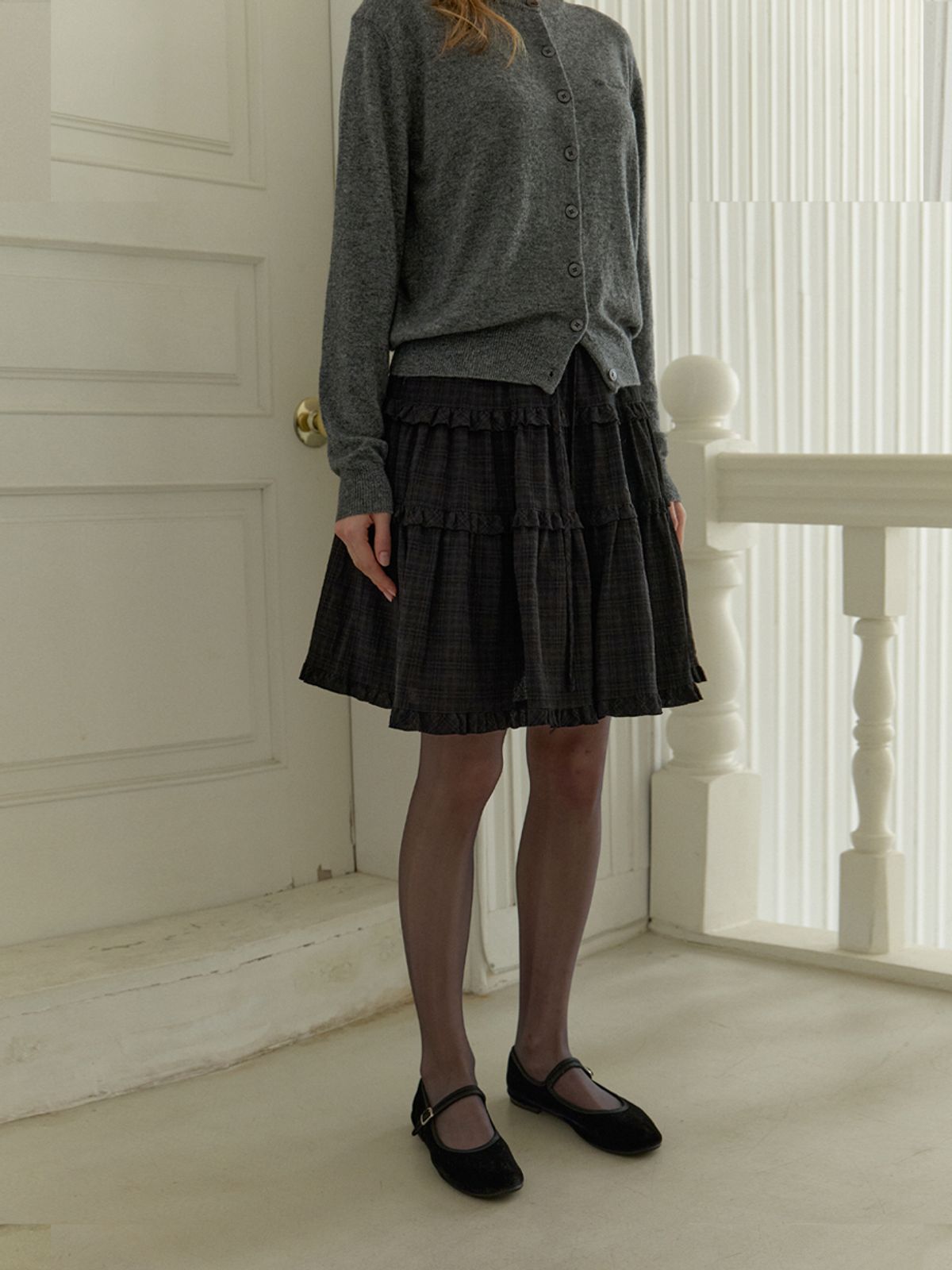카인더베이비(KINDABABY) petit ruffle midi skirt - check
