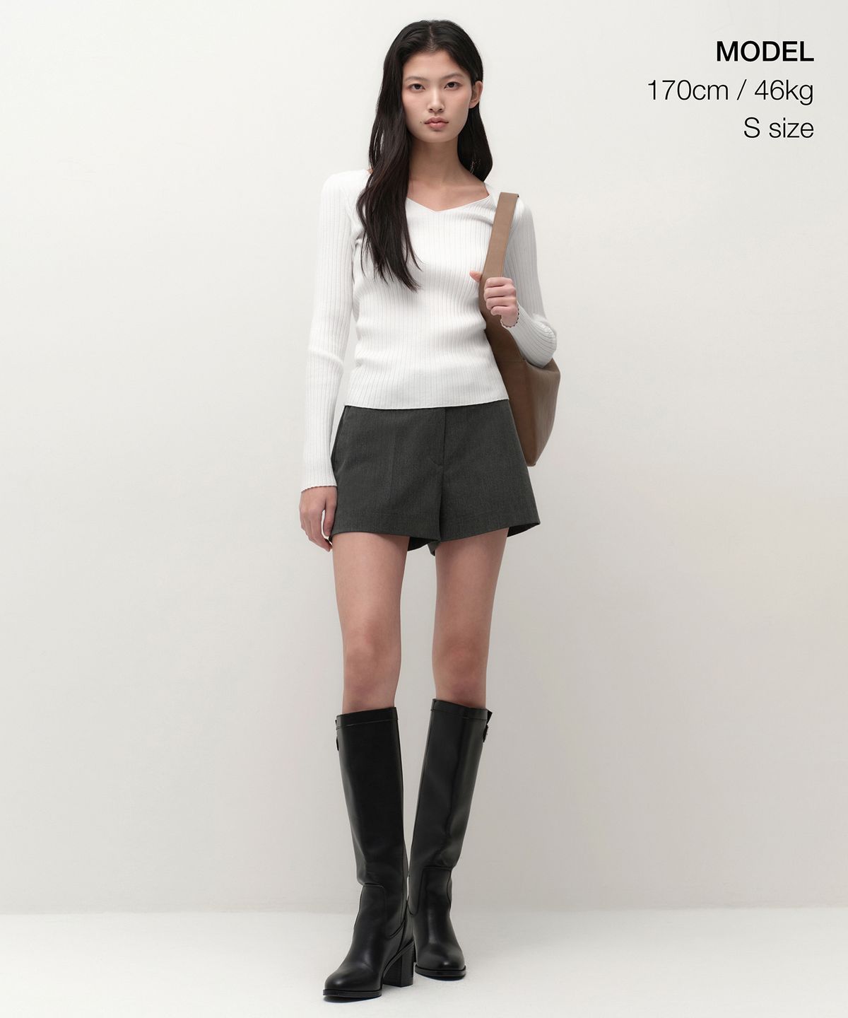 무신사 스탠다드 우먼(MUSINSA STANDARD WOMAN) 우먼즈 와이드 리브드 슬림 브이 넥 니트 [아이보리]