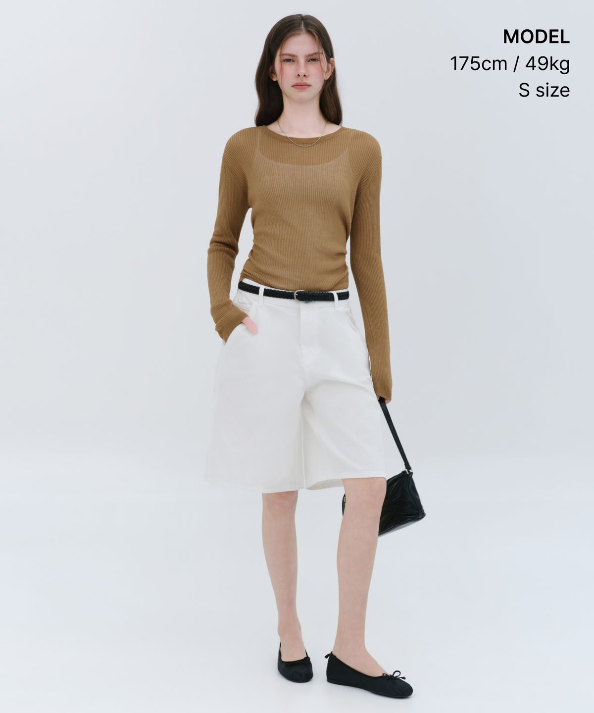 무신사 스탠다드 우먼(MUSINSA STANDARD WOMAN) 우먼즈 린넨 블렌드 리브드 시어 니트 [라이트 브라운]