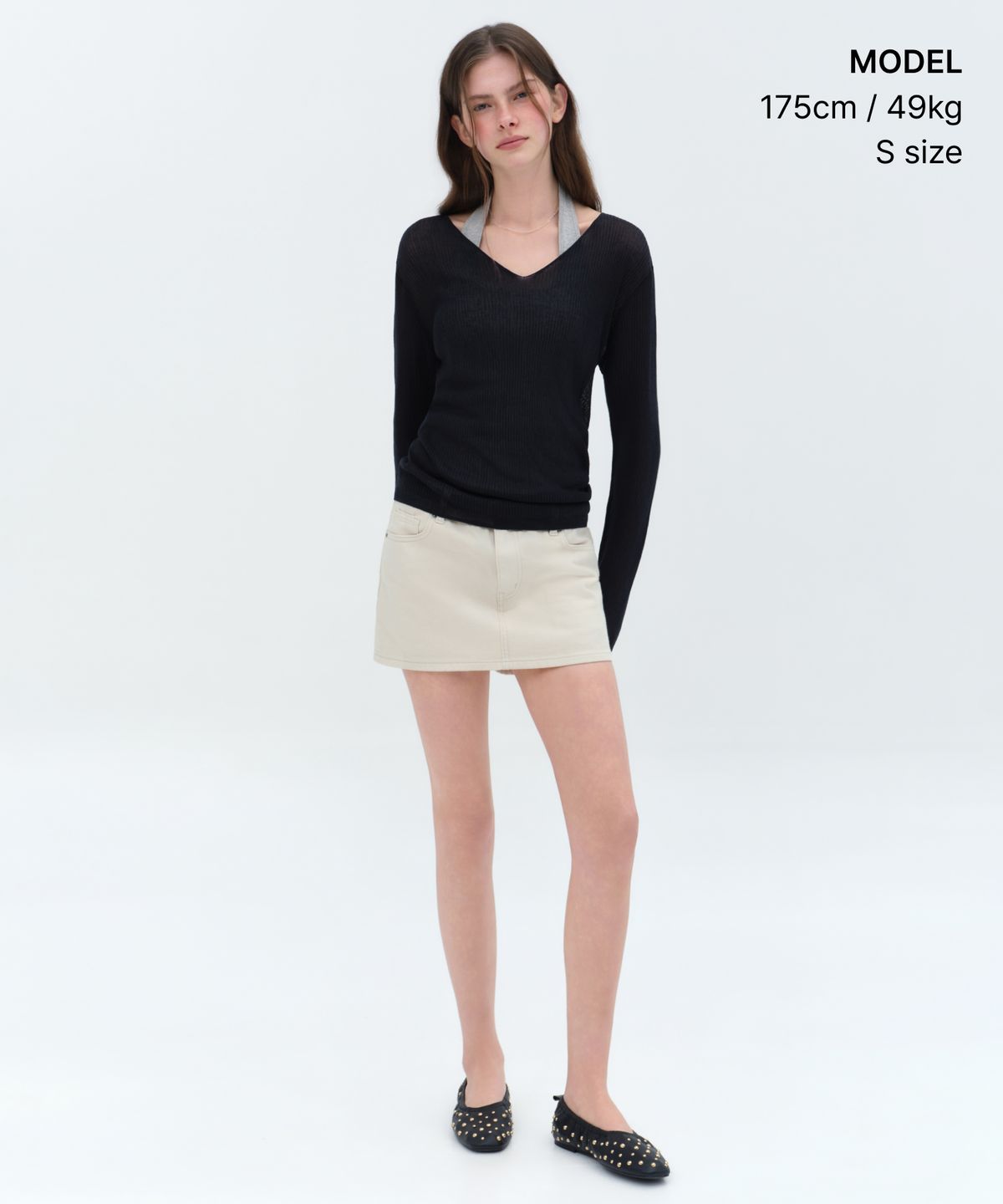 무신사 스탠다드 우먼(MUSINSA STANDARD WOMAN) 우먼즈 린넨 블렌드 리브드 브이 넥 시어 니트 [네이비]