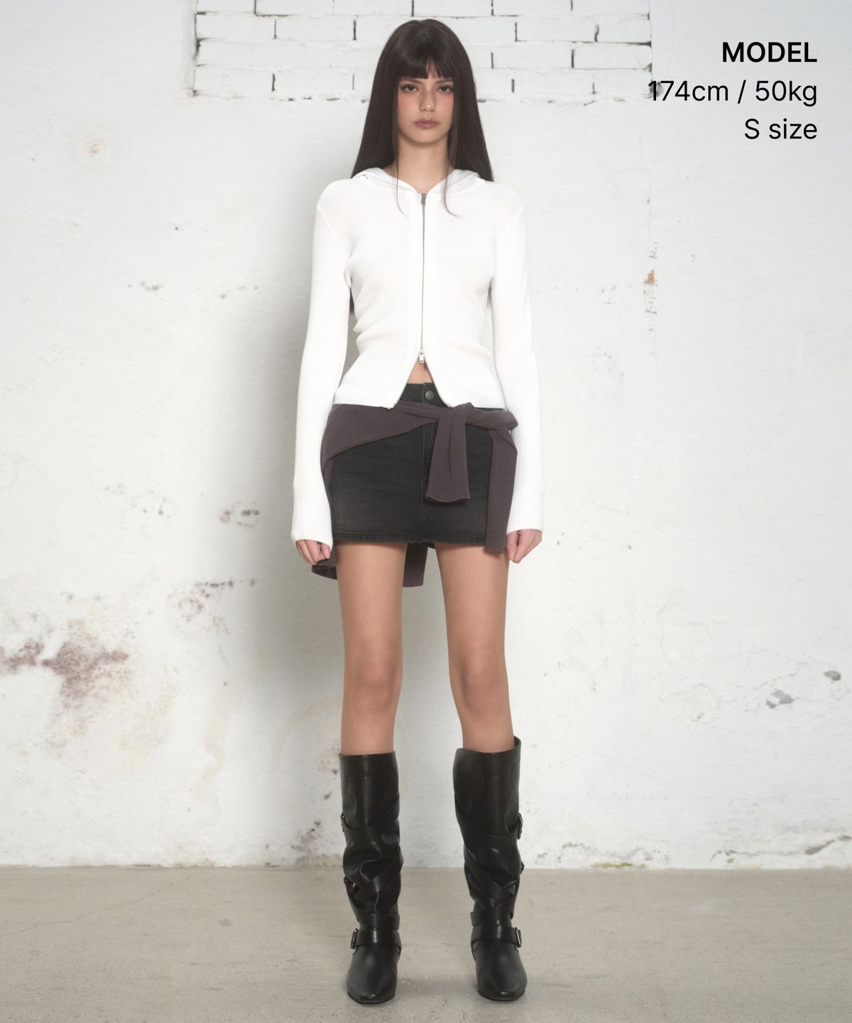 무신사 스탠다드 우먼(MUSINSA STANDARD WOMAN) 우먼즈 리브드 슬림 후디드 니트 집업 [아이보리]