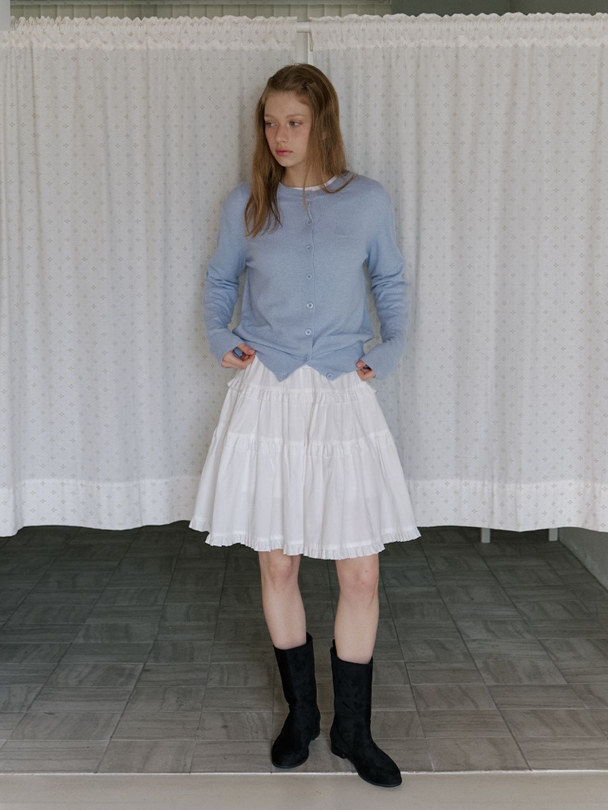 카인더베이비(KINDABABY) petit ruffle midi skirt - off white